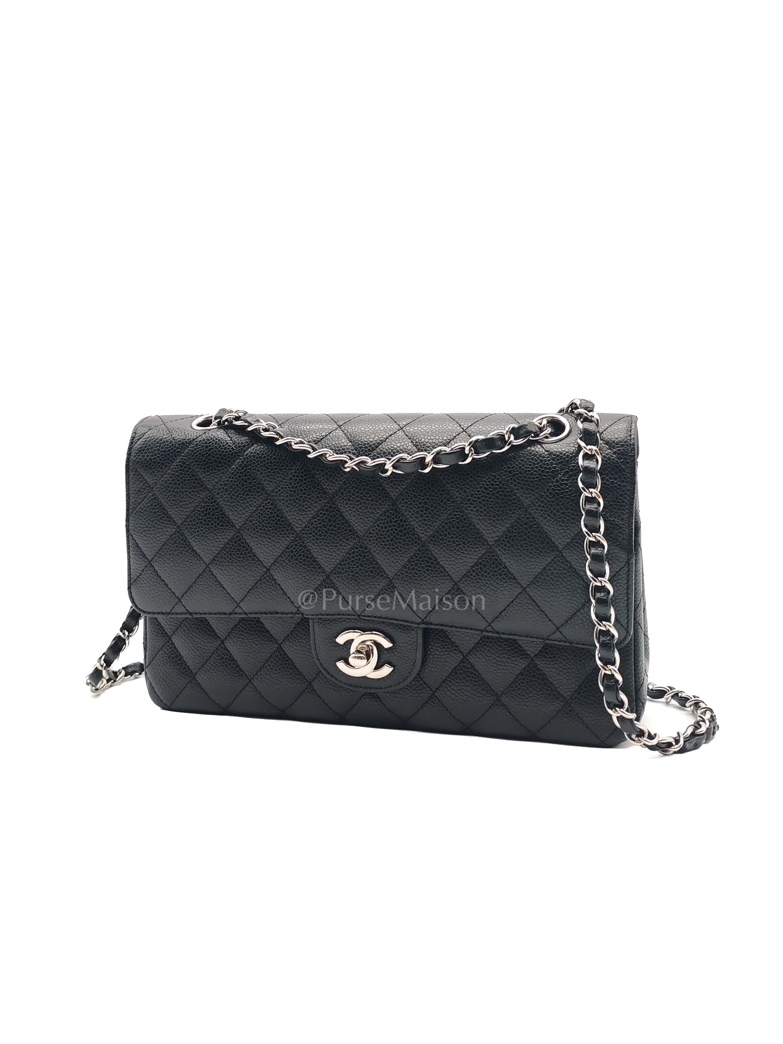 Classic Double Flap Medium in Black Caviar Leather and Silver Hardware Series 12 | Purse Maison Luxury Bags Shop