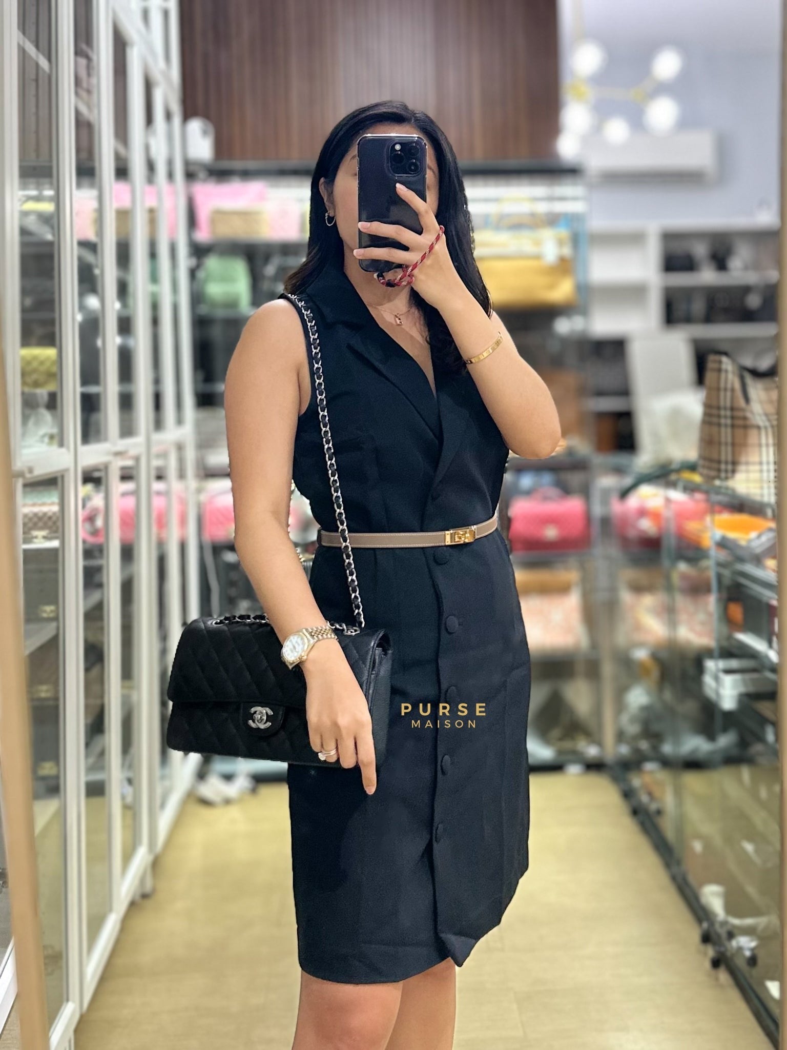 Classic Double Flap Medium in Black Caviar Leather Silver Hardware (Series 18) | Purse Maison Luxury Bags Shop