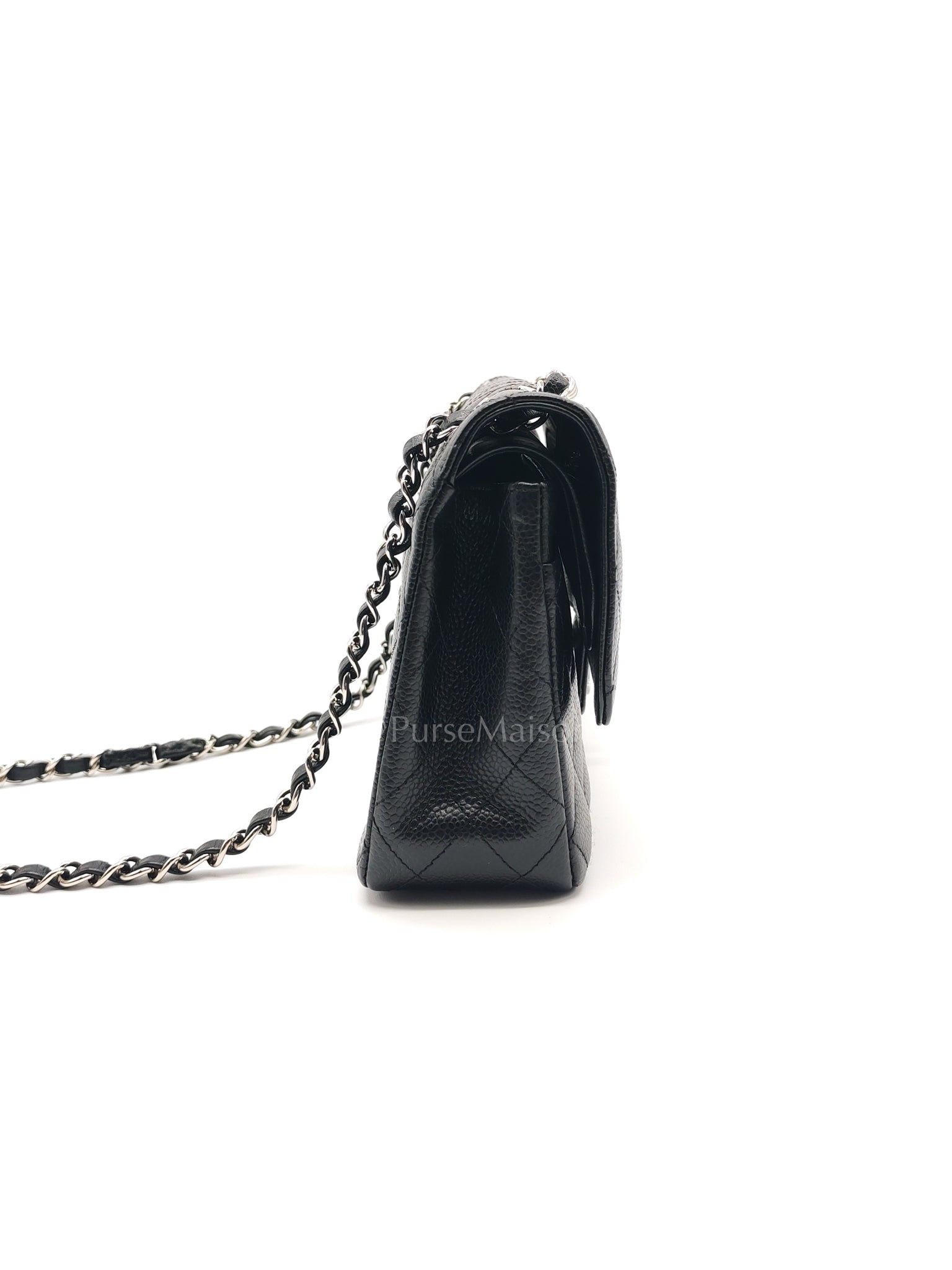 Classic Double Flap Medium in Black Caviar Leather and Silver Hardware Series 12 | Purse Maison Luxury Bags Shop