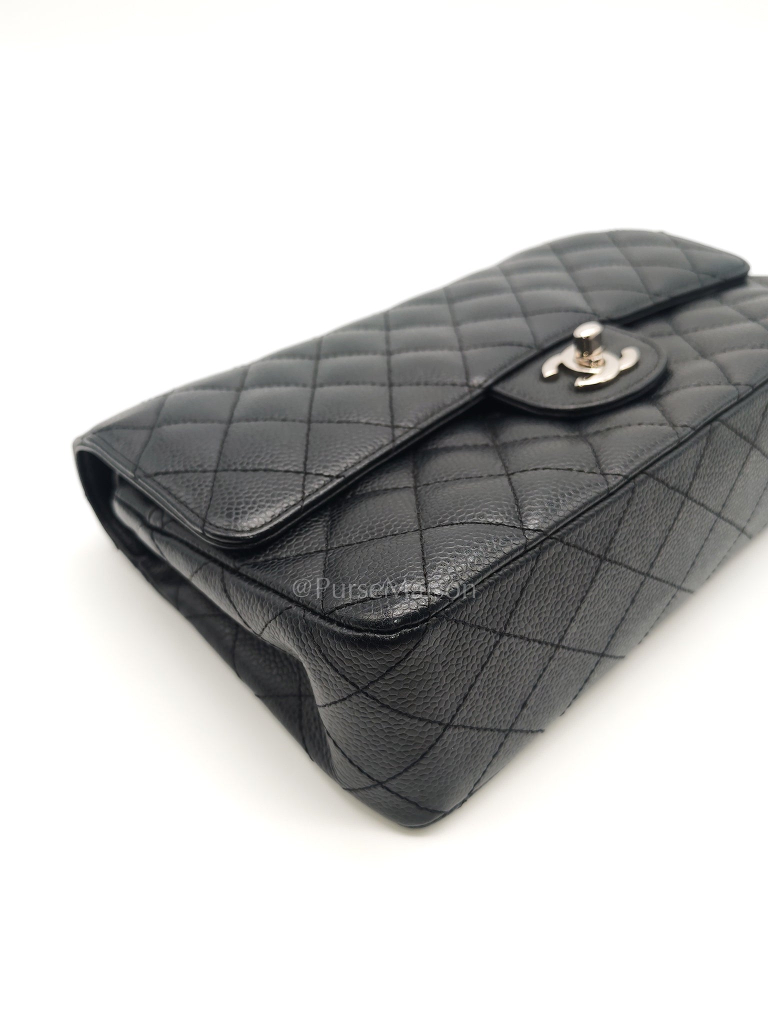 Classic Double Flap Medium in Black Caviar Leather and Silver Hardware Series 12 | Purse Maison Luxury Bags Shop