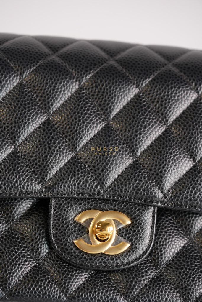 Classic Double Flap Medium in Black Caviar Leather Gold Hardware (Microchip) | Purse Maison Luxury Bags Shop