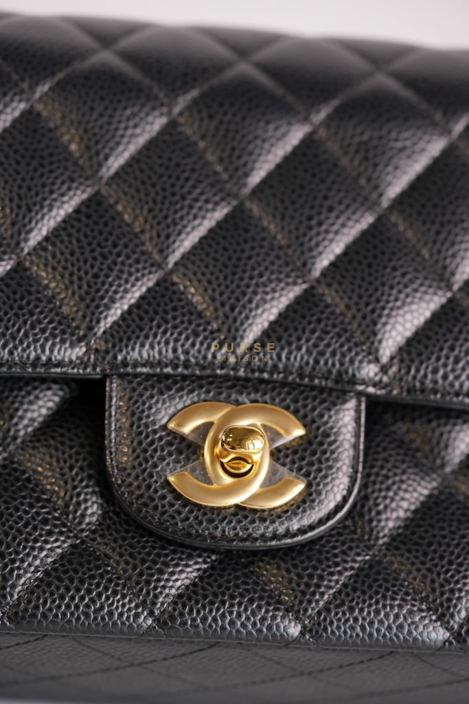Classic Double Flap Medium in Black Caviar Leather Gold Hardware (Microchip) | Purse Maison Luxury Bags Shop