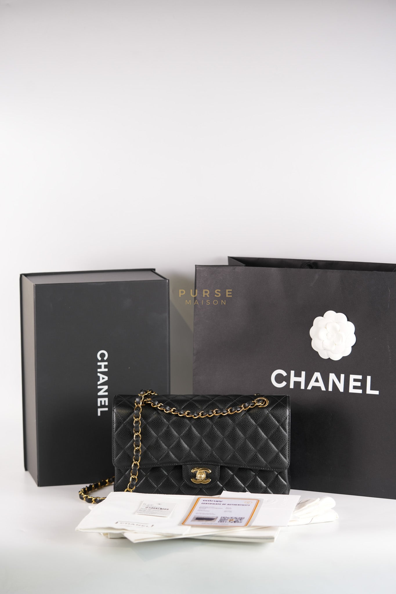 Classic Double Flap Medium in Black Caviar Leather Gold Hardware (Microchip) | Purse Maison Luxury Bags Shop