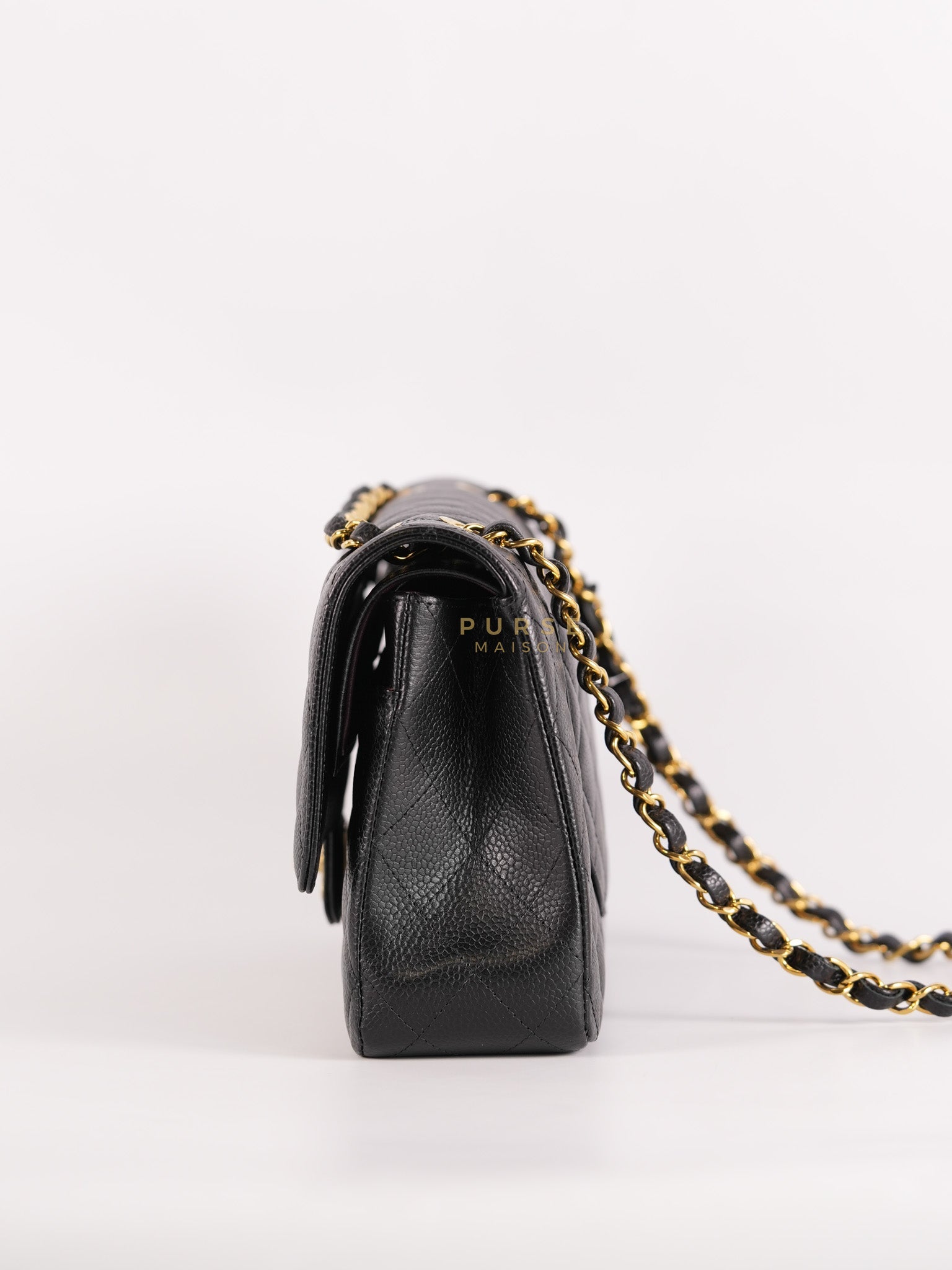 Classic Double Flap Medium in Black Caviar Leather Gold Hardware (Microchip) | Purse Maison Luxury Bags Shop