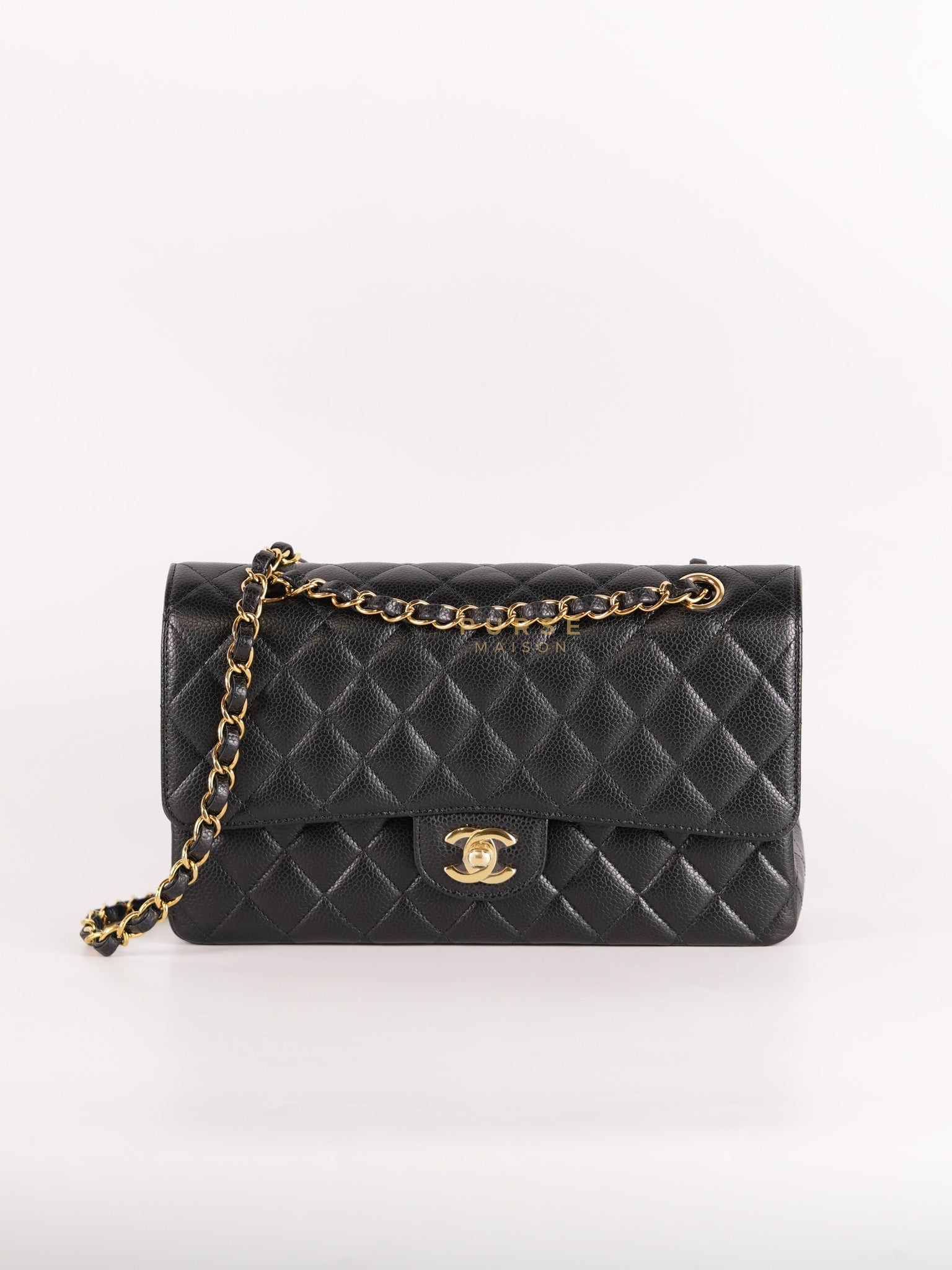 Classic Double Flap Medium in Black Caviar Leather Gold Hardware (Microchip) | Purse Maison Luxury Bags Shop