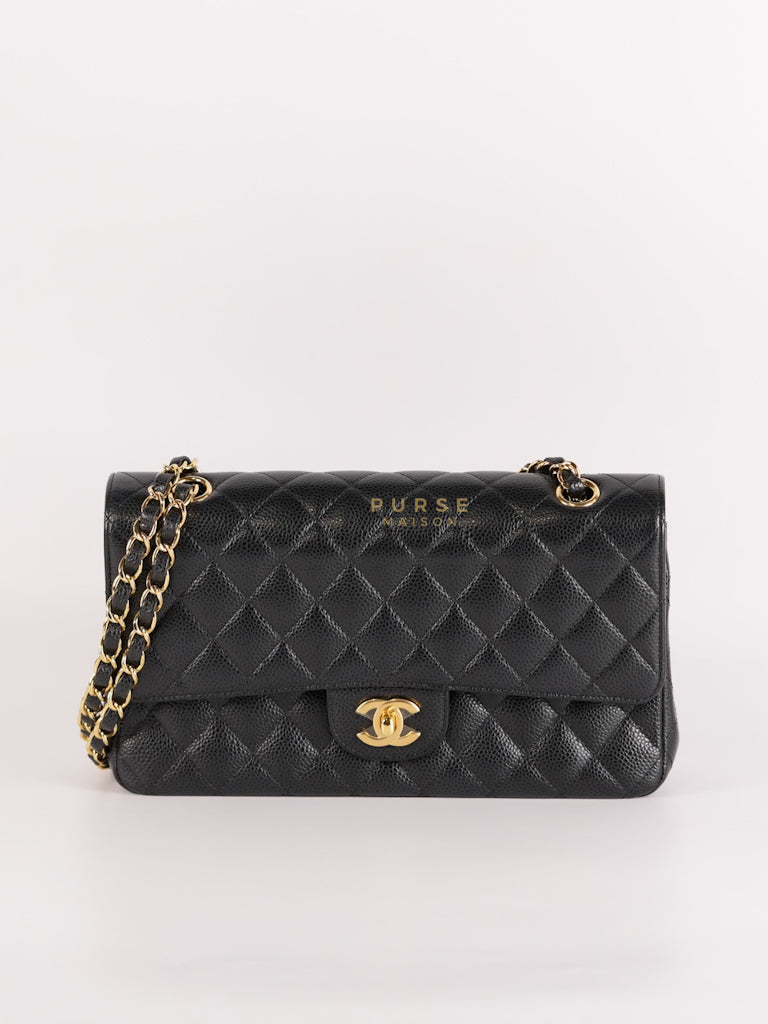 Classic Double Flap Medium in Black Caviar Leather Gold Hardware (Microchip) | Purse Maison Luxury Bags Shop