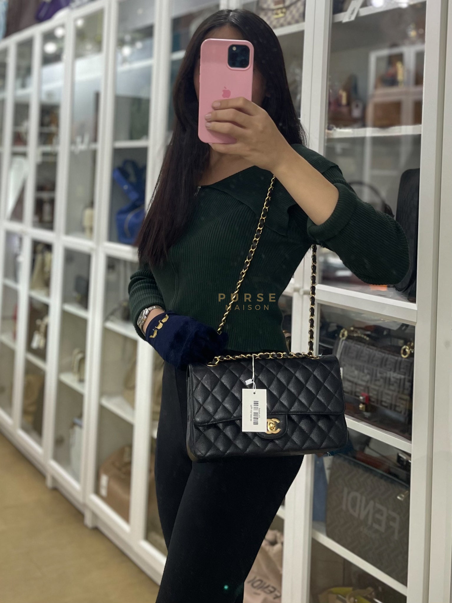 Classic Double Flap Medium in Black Quilted Caviar Leather and Gold Hardware Series 25 | Purse Maison Luxury Bags Shop