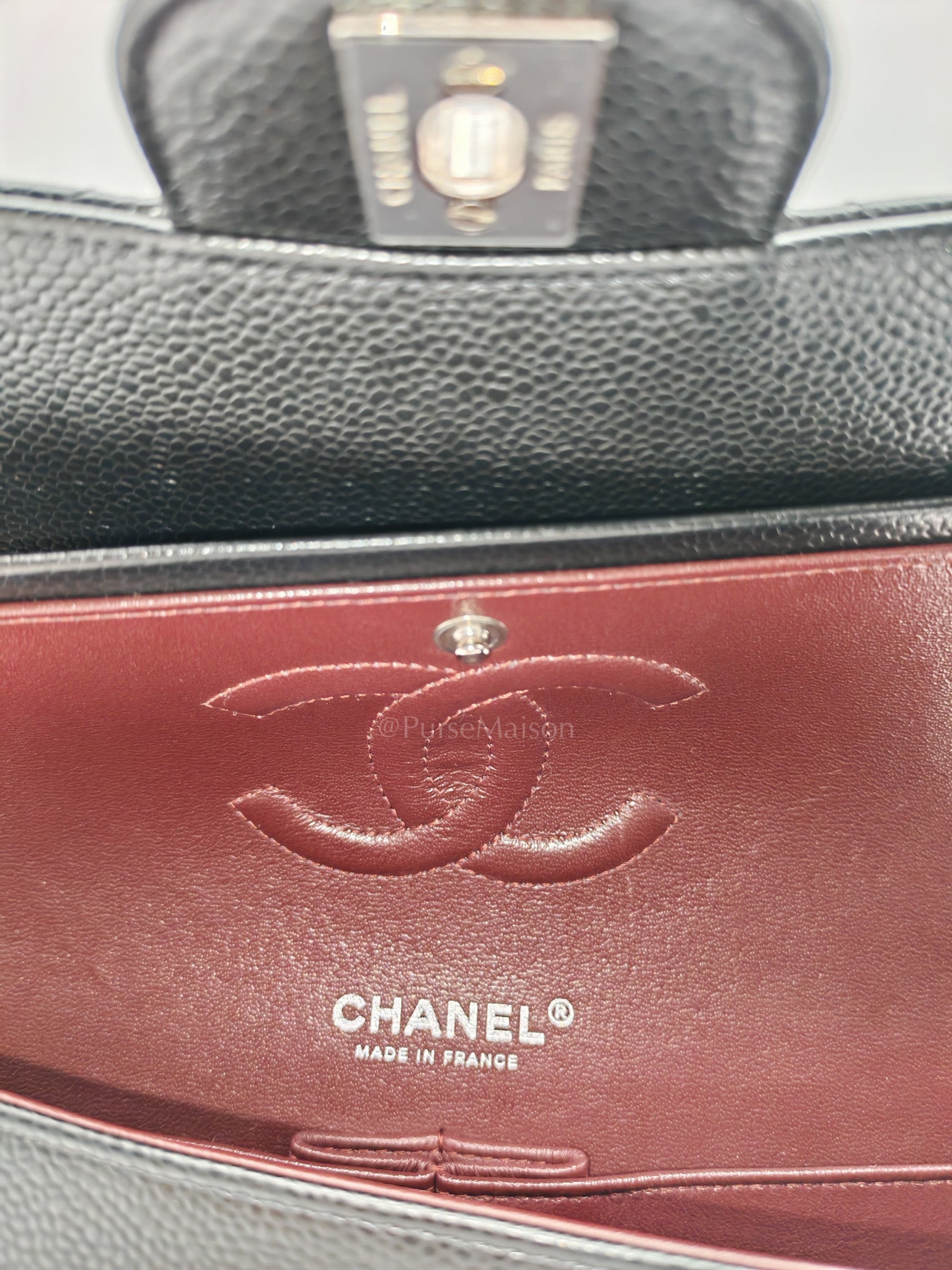 Classic Double Flap Medium in Black Caviar Leather & Silver Hardware (Microchip) | Purse Maison Luxury Bags Shop