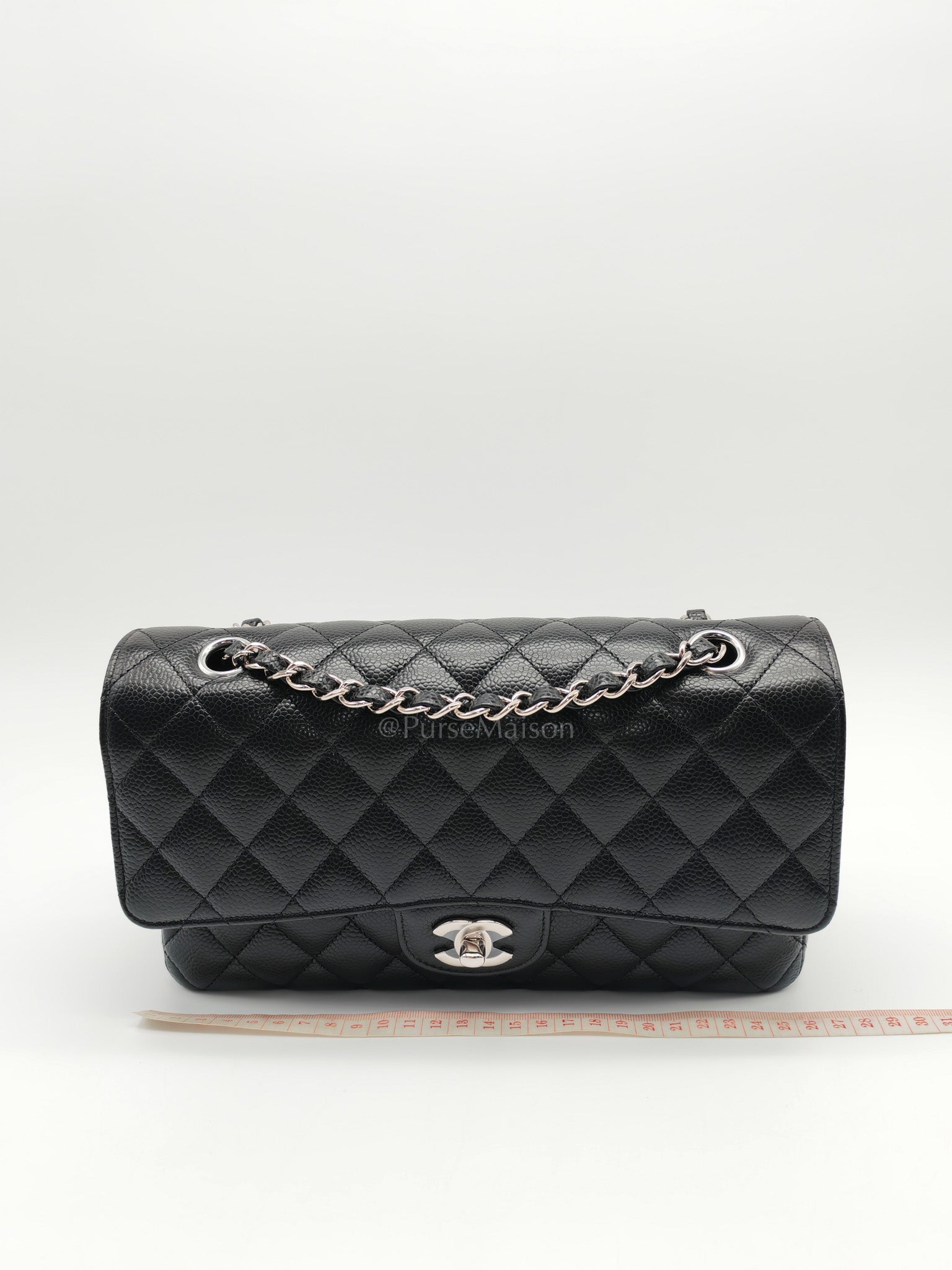 Classic Double Flap Medium in Black Caviar Leather & Silver Hardware (Microchip) | Purse Maison Luxury Bags Shop