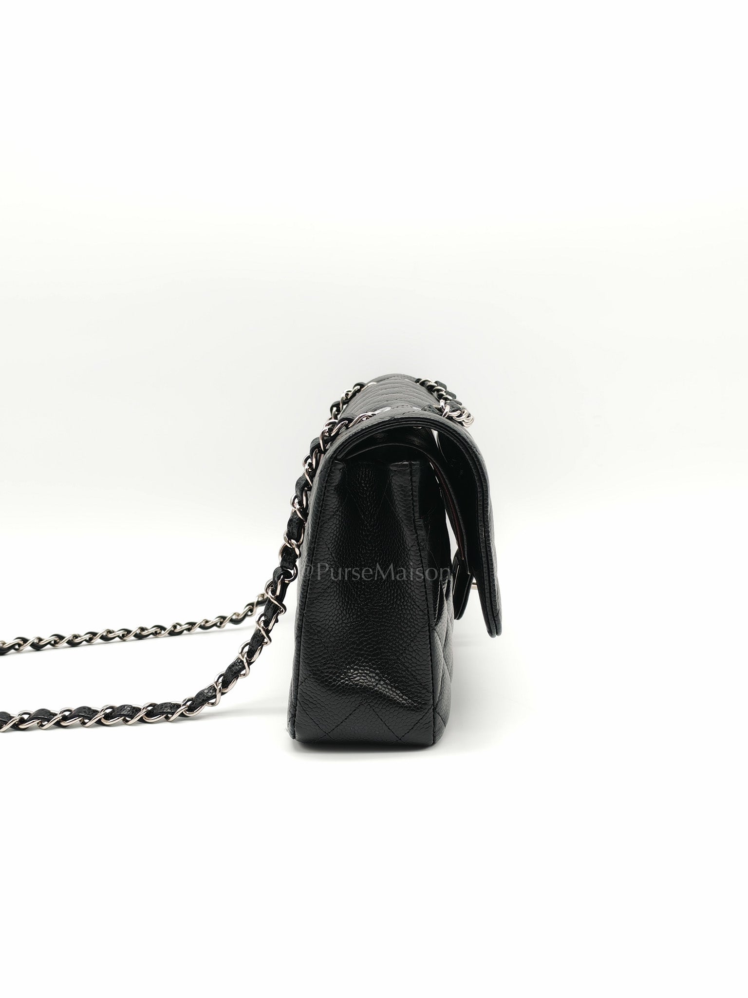 Classic Double Flap Medium in Black Caviar Leather & Silver Hardware (Microchip) | Purse Maison Luxury Bags Shop