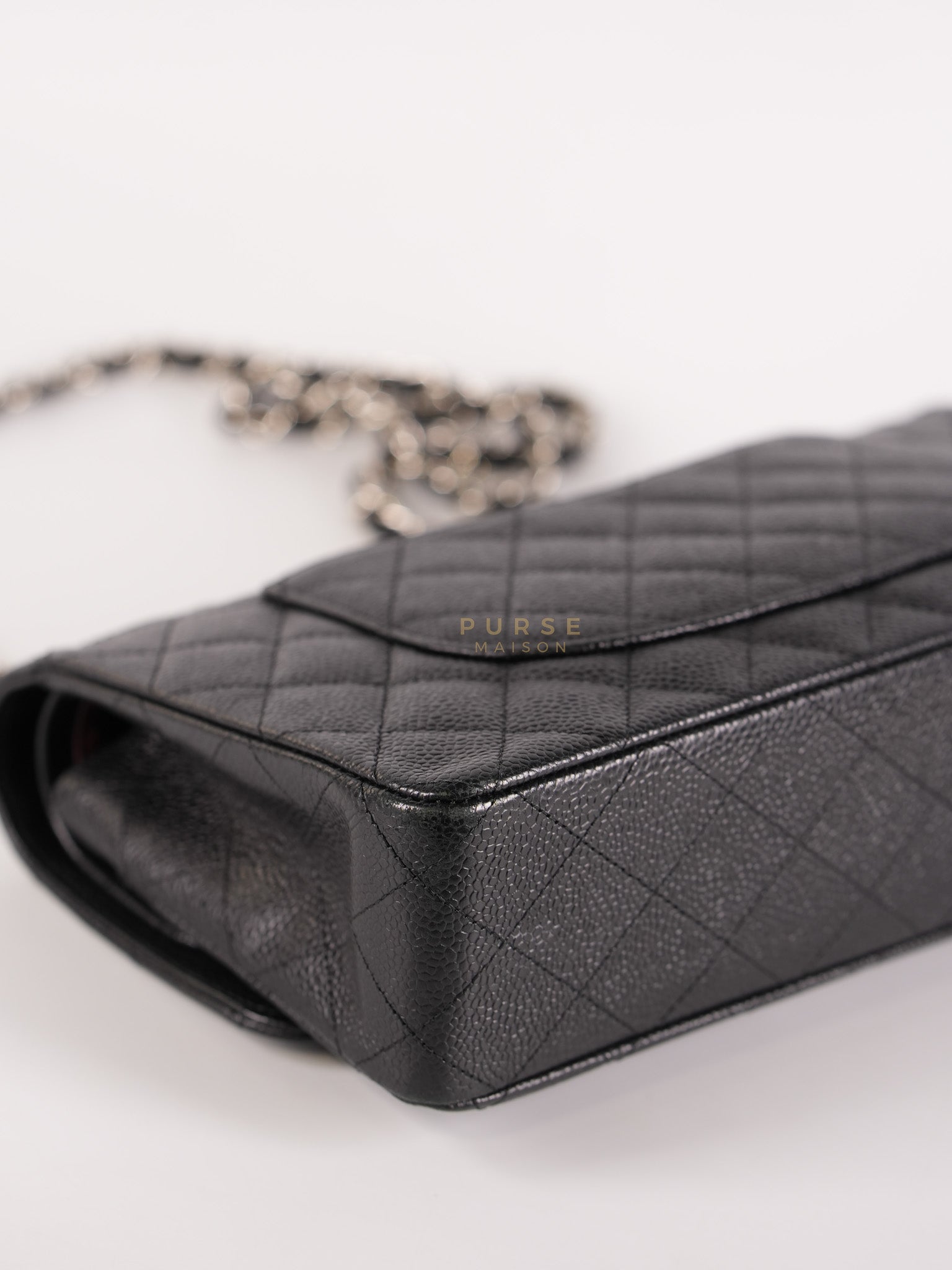 Classic Double Flap Medium in Black Caviar Leather Silver Hardware (Series 18) | Purse Maison Luxury Bags Shop