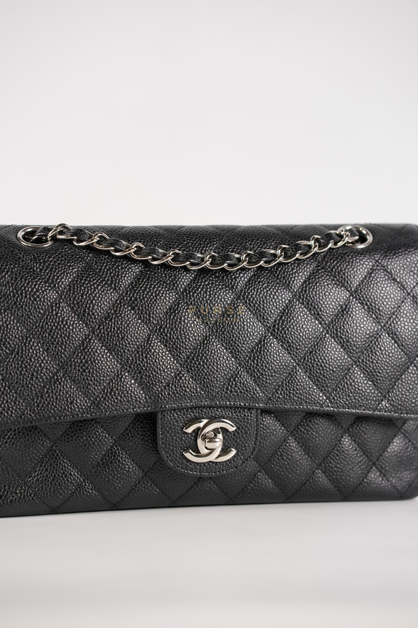 Classic Double Flap Medium in Black Caviar Leather Silver Hardware (Series 18) | Purse Maison Luxury Bags Shop