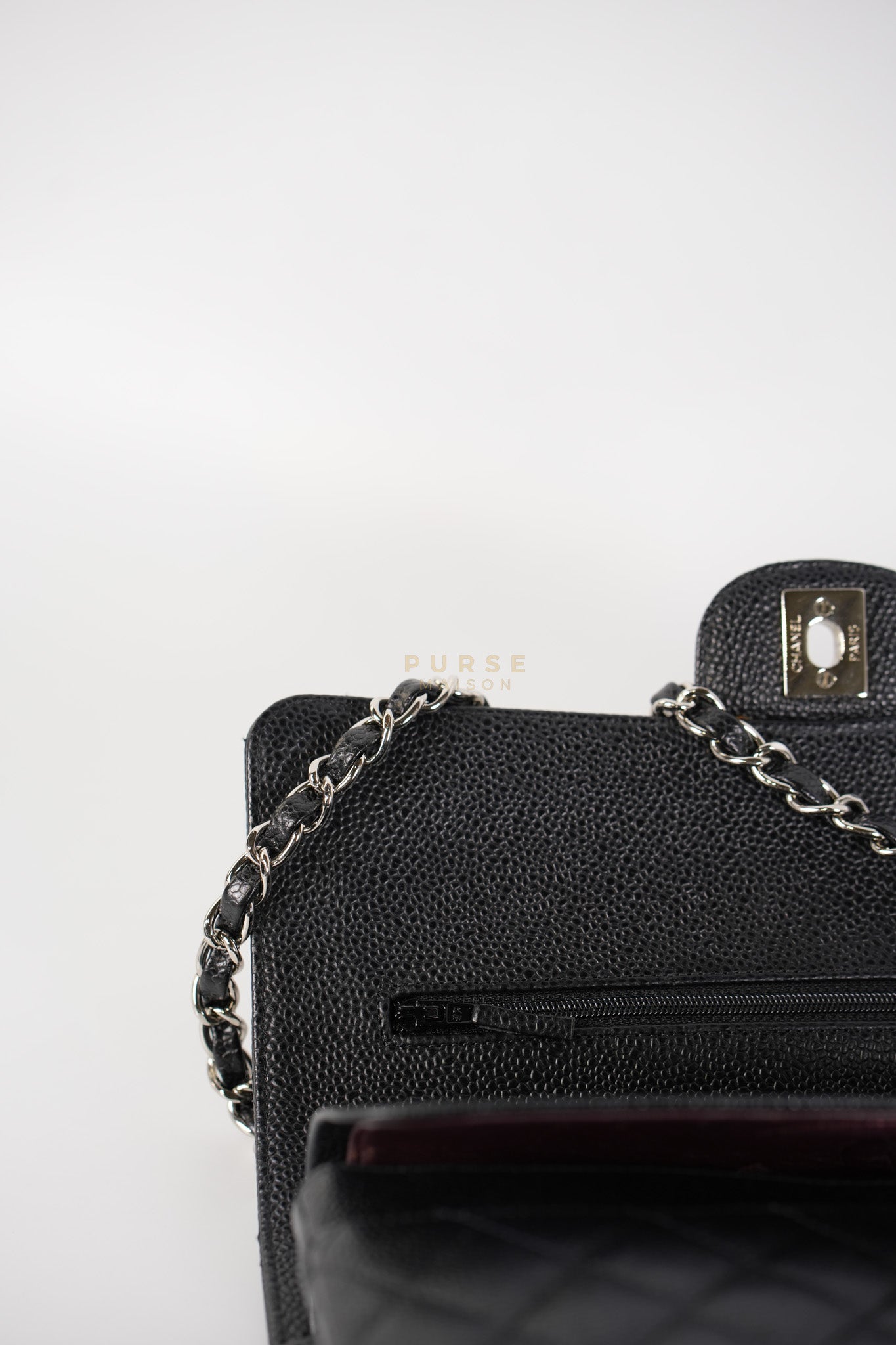 Classic Double Flap Medium in Black Caviar Leather Silver Hardware (Series 18) | Purse Maison Luxury Bags Shop