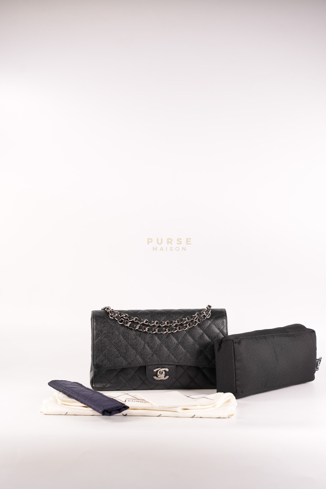 Classic Double Flap Medium in Black Caviar Leather Silver Hardware (Series 18) | Purse Maison Luxury Bags Shop