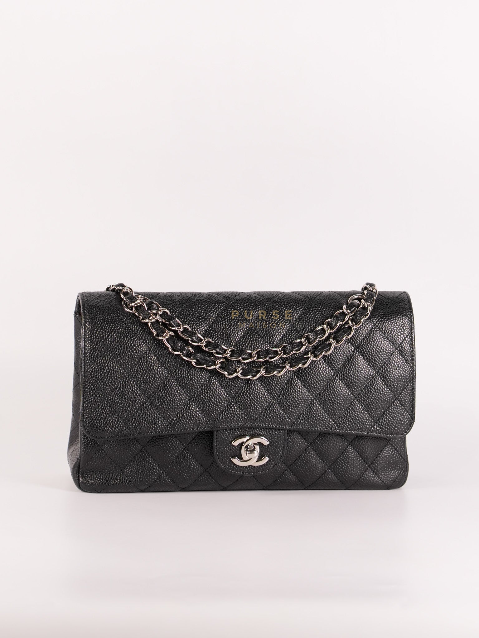 Classic Double Flap Medium in Black Caviar Leather Silver Hardware (Series 18) | Purse Maison Luxury Bags Shop