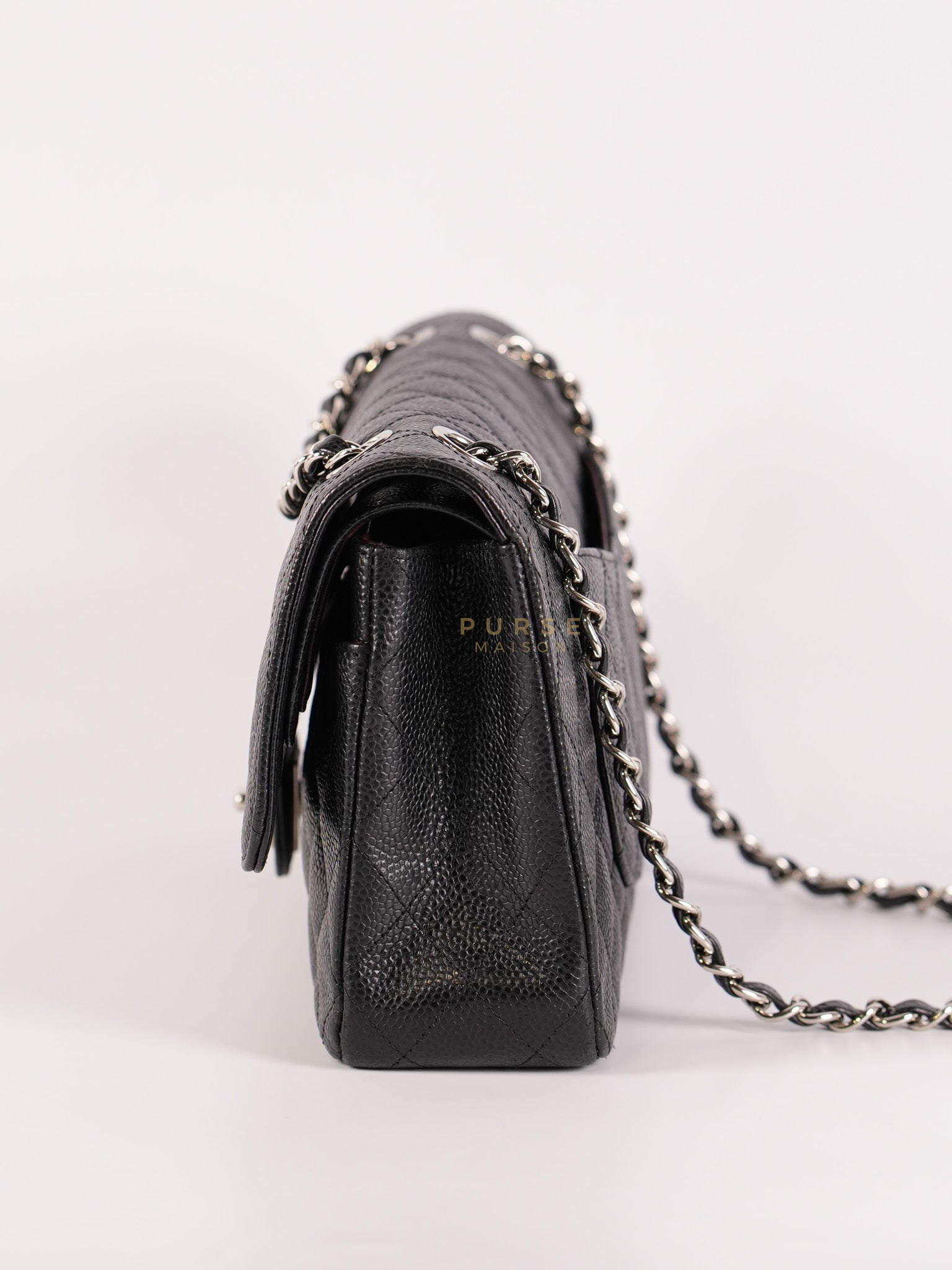 Classic Double Flap Medium in Black Caviar Leather Silver Hardware (Series 18) | Purse Maison Luxury Bags Shop