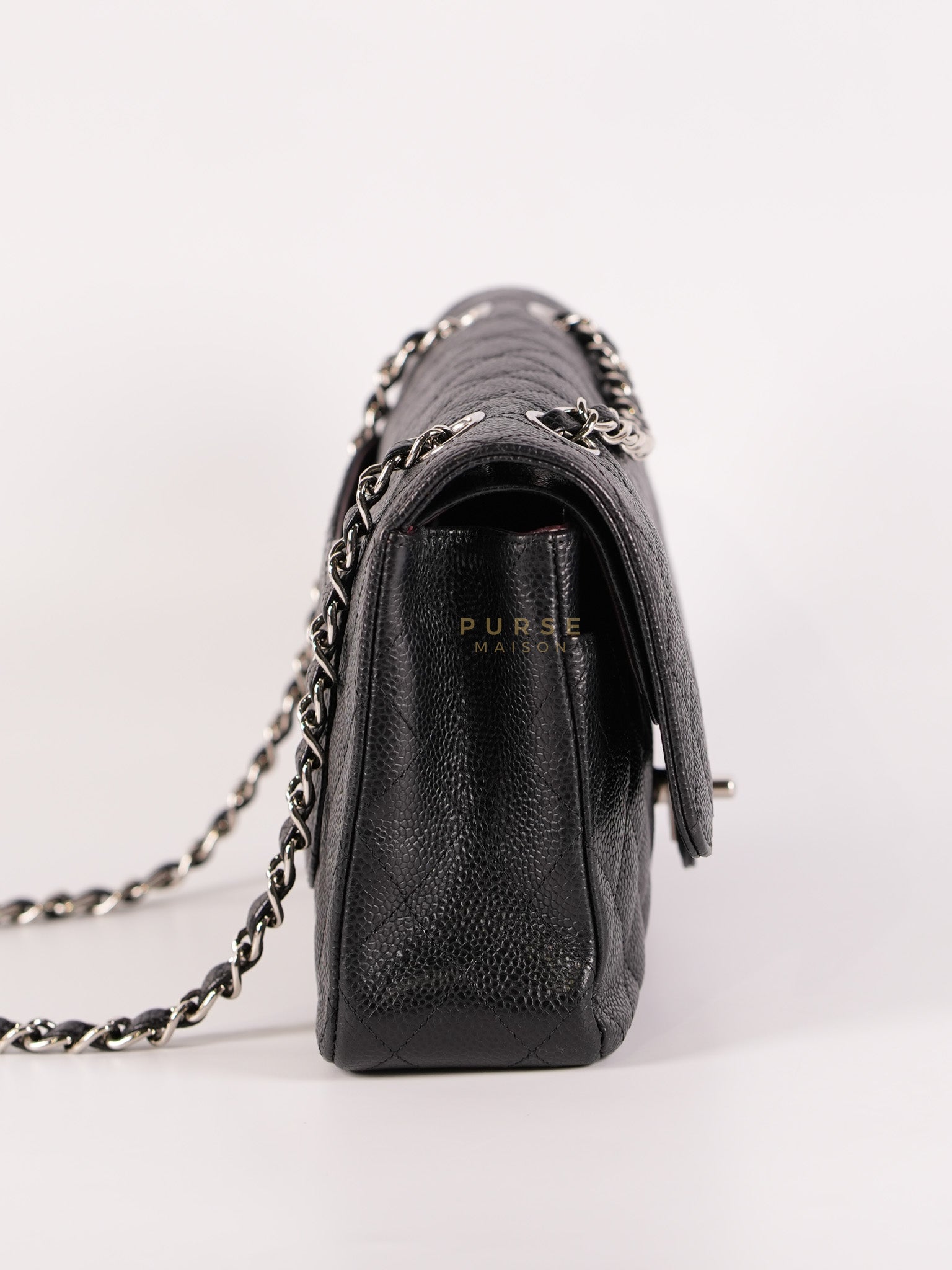 Classic Double Flap Medium in Black Caviar Leather Silver Hardware (Series 18) | Purse Maison Luxury Bags Shop
