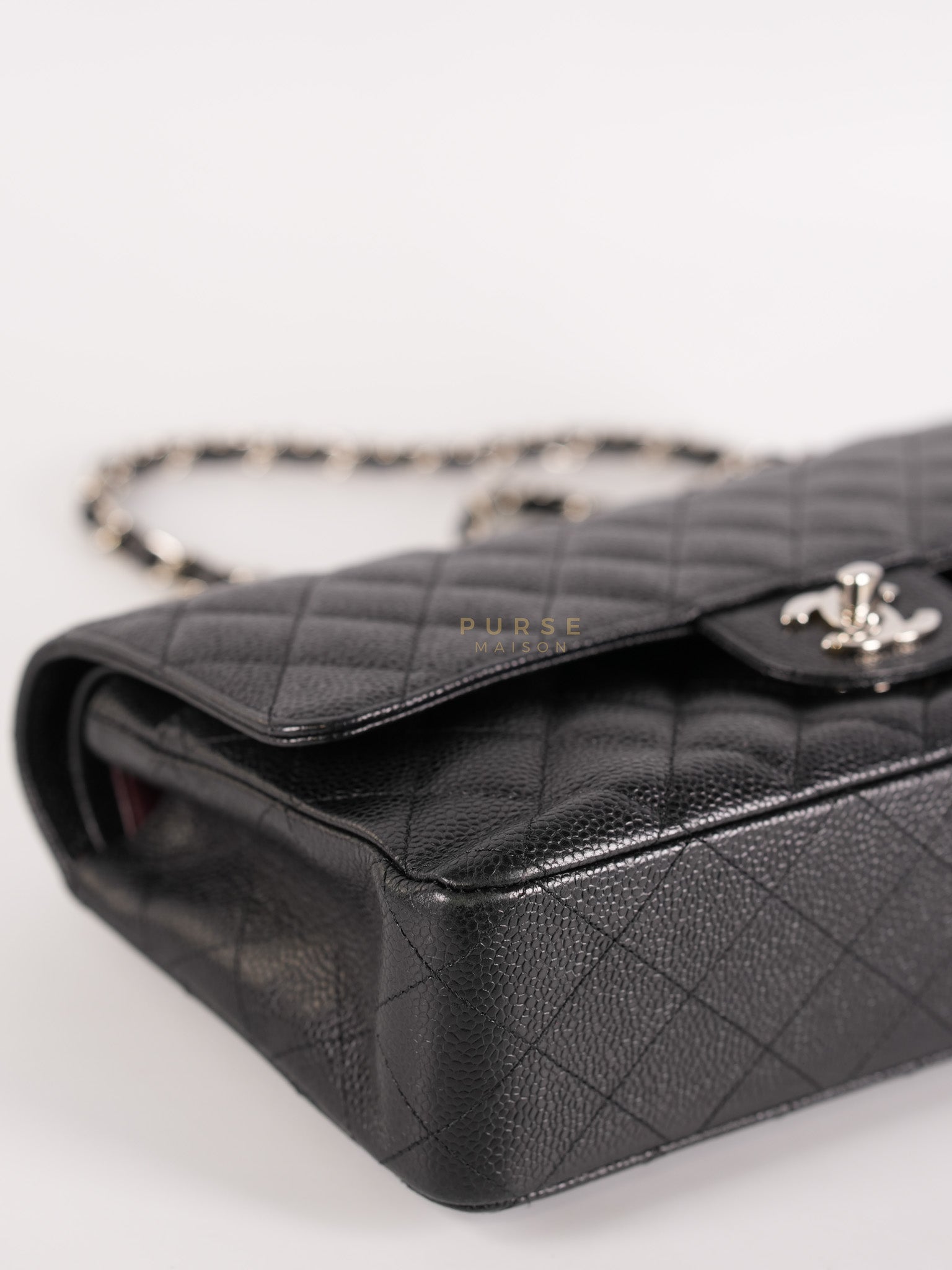 Classic Double Flap Medium in Black Caviar Leather Silver Hardware (Series 18) | Purse Maison Luxury Bags Shop