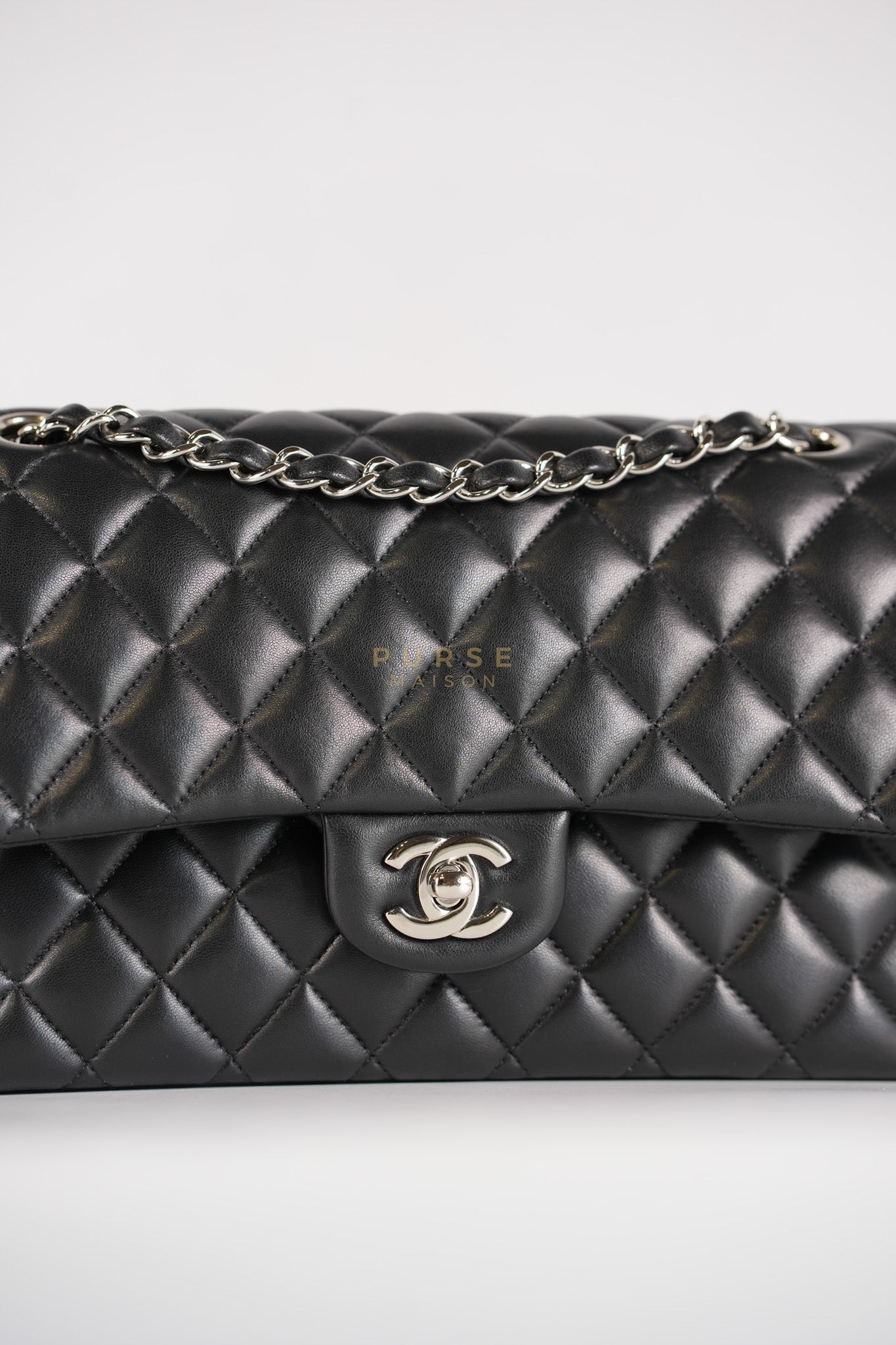 Classic Double Flap Medium in Black Lambskin Leather and Silver Hardware Series 25 | Purse Maison Luxury Bags Shop