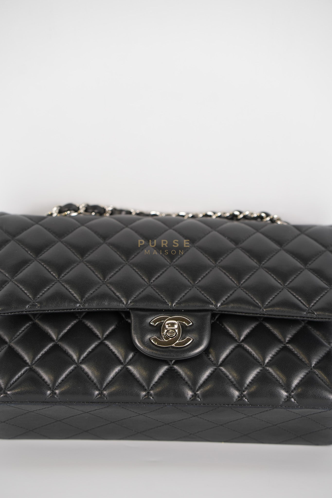 Classic Double Flap Medium in Black Lambskin Leather and Silver Hardware Series 25 | Purse Maison Luxury Bags Shop