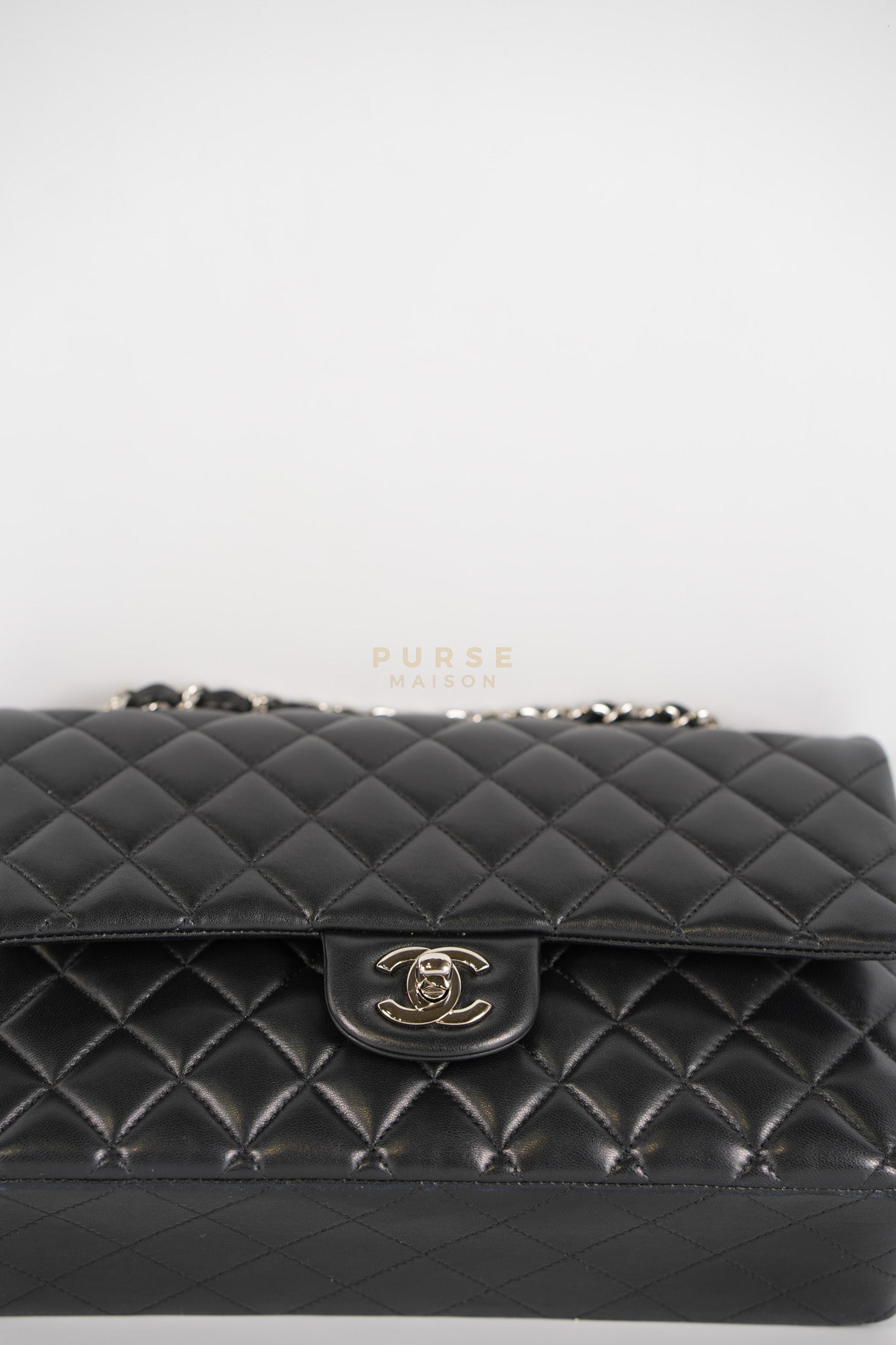Classic Double Flap Medium in Black Lambskin Leather and Silver Hardware Series 25 | Purse Maison Luxury Bags Shop