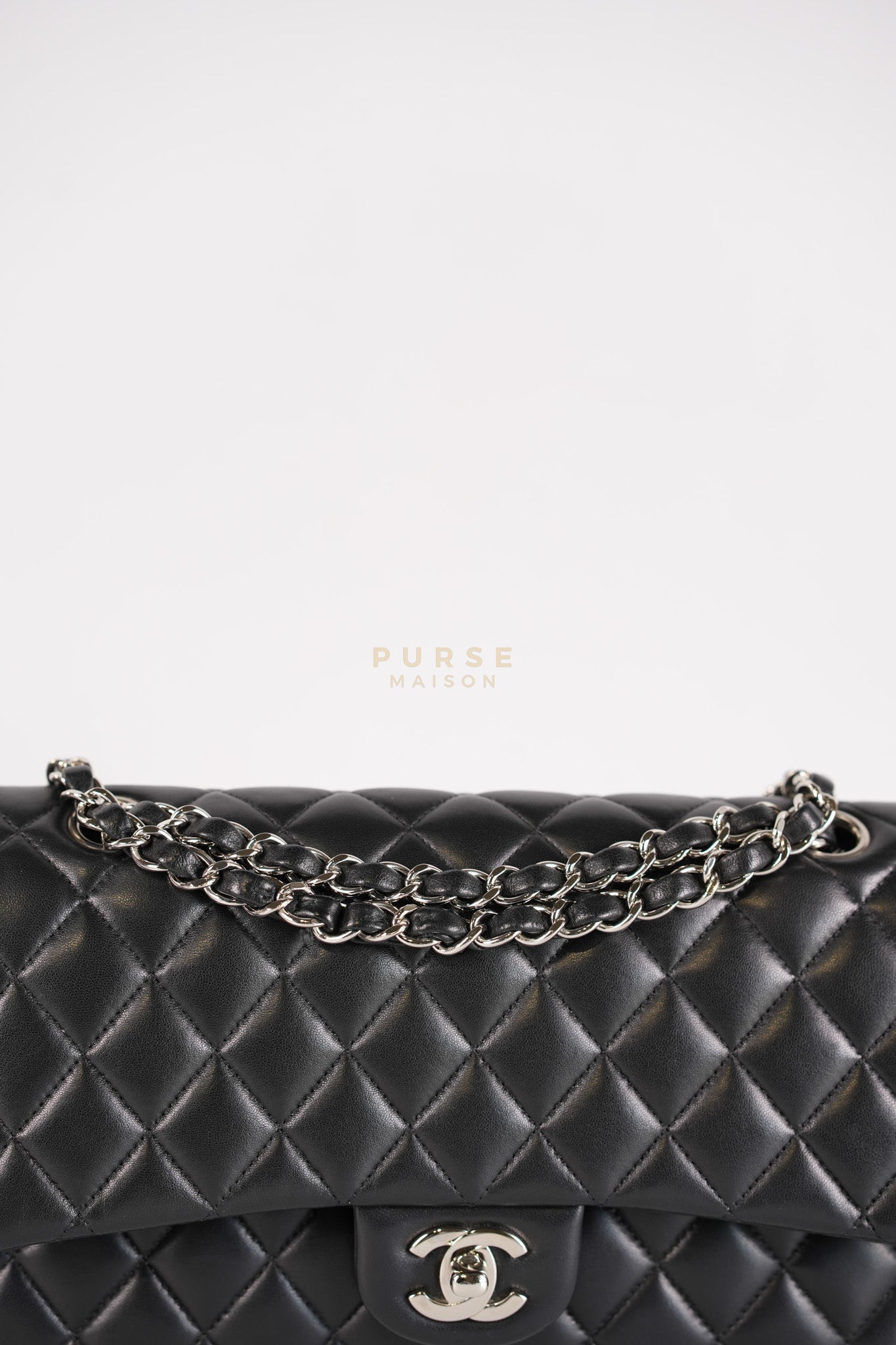 Classic Double Flap Medium in Black Lambskin Leather and Silver Hardware Series 25 | Purse Maison Luxury Bags Shop