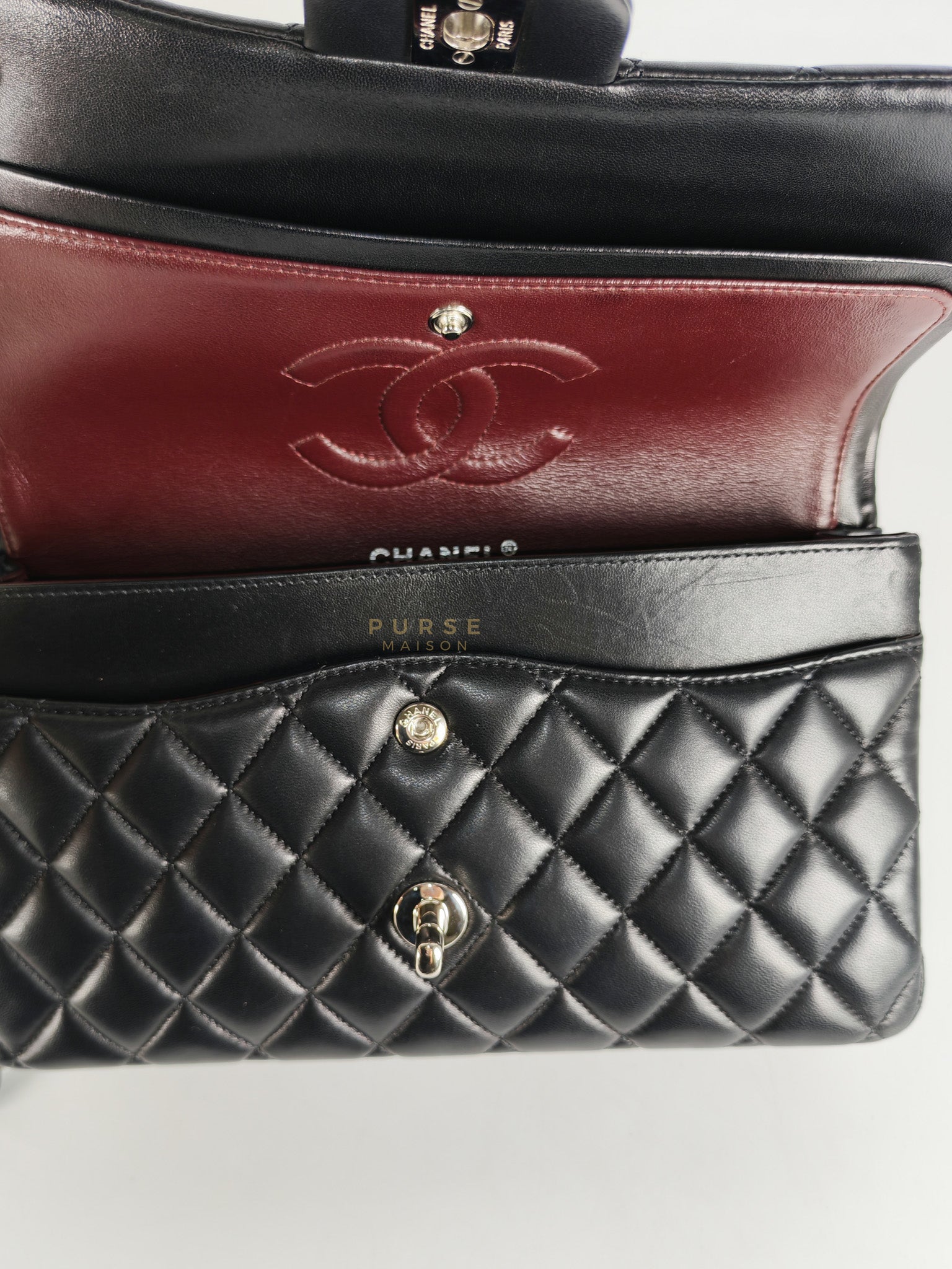 Classic Double Flap Medium in Black Lambskin Leather and Silver Hardware Series 25 | Purse Maison Luxury Bags Shop