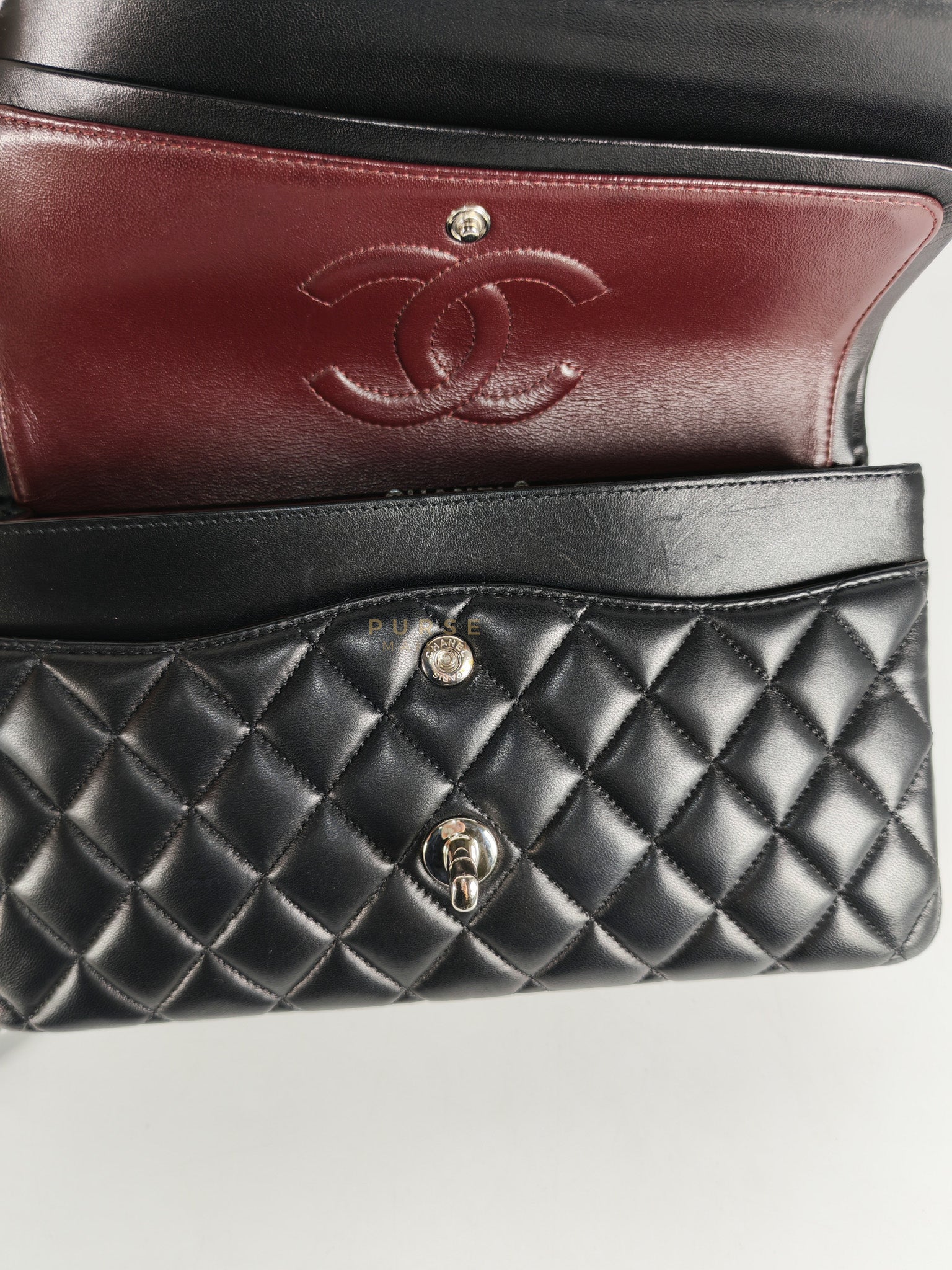 Classic Double Flap Medium in Black Lambskin Leather and Silver Hardware Series 25 | Purse Maison Luxury Bags Shop