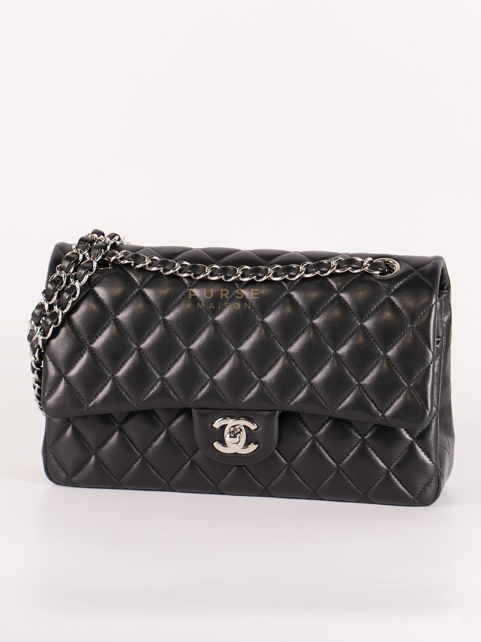 Classic Double Flap Medium in Black Lambskin Leather and Silver Hardware Series 25 | Purse Maison Luxury Bags Shop