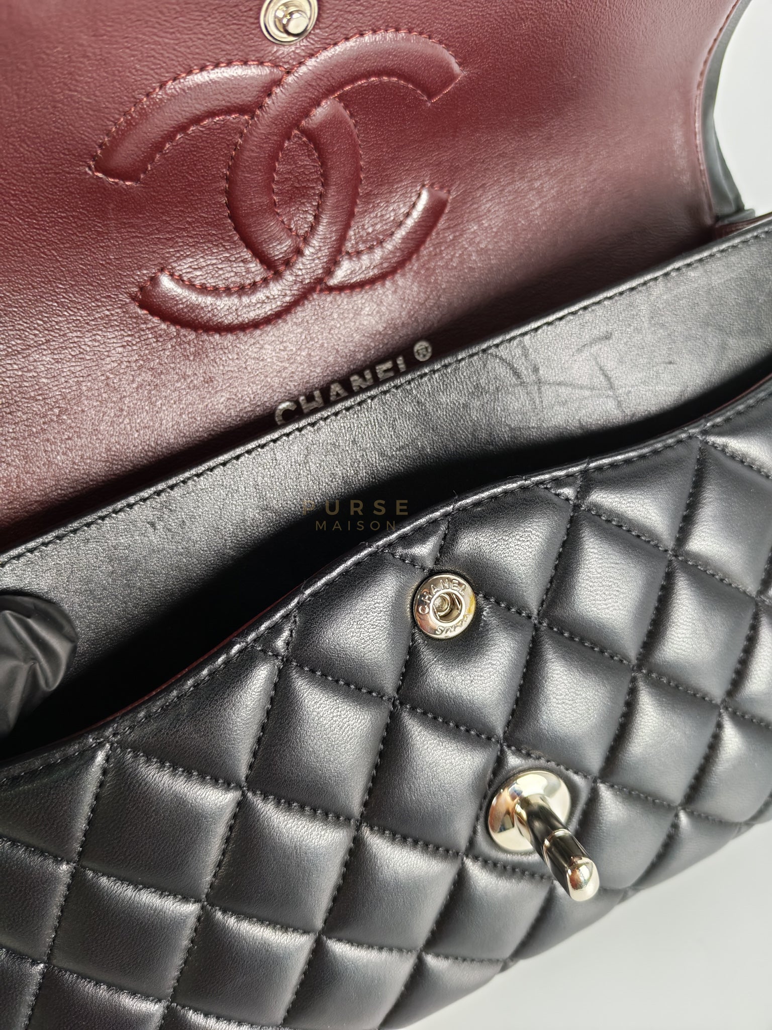 Classic Double Flap Medium in Black Lambskin Leather and Silver Hardware Series 25 | Purse Maison Luxury Bags Shop