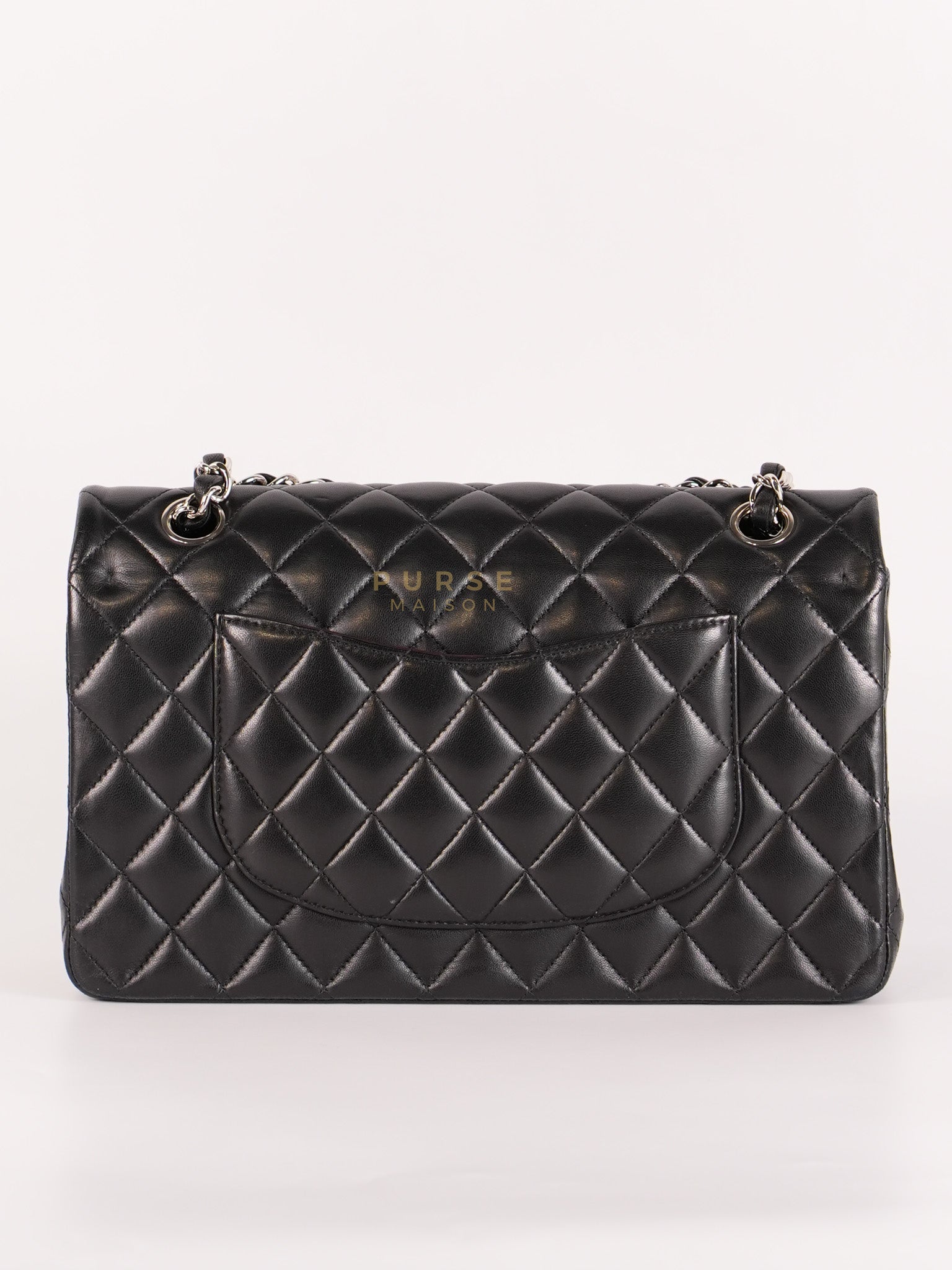 Classic Double Flap Medium in Black Lambskin Leather and Silver Hardware Series 25 | Purse Maison Luxury Bags Shop