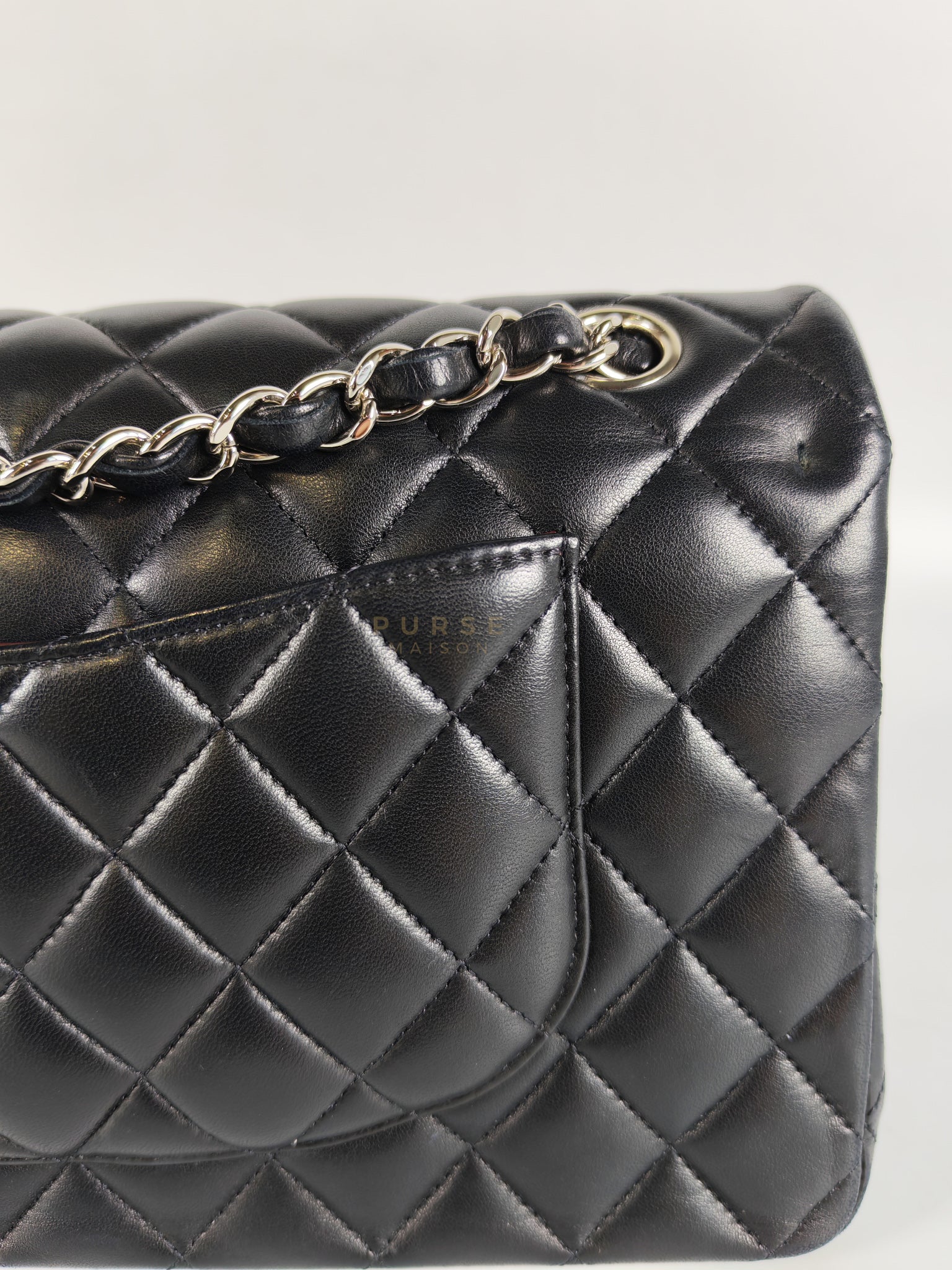 Classic Double Flap Medium in Black Lambskin Leather and Silver Hardware Series 25 | Purse Maison Luxury Bags Shop