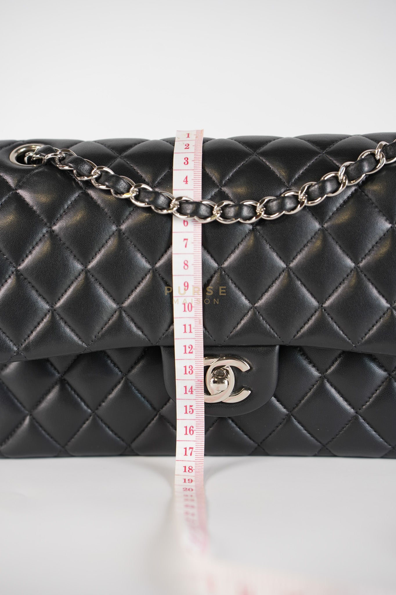 Classic Double Flap Medium in Black Lambskin Leather and Silver Hardware Series 25 | Purse Maison Luxury Bags Shop