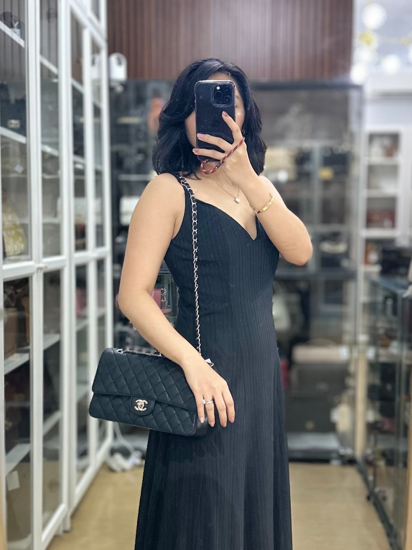 Classic Double Flap Medium in Black Lambskin Leather and Silver Hardware Series 25 | Purse Maison Luxury Bags Shop