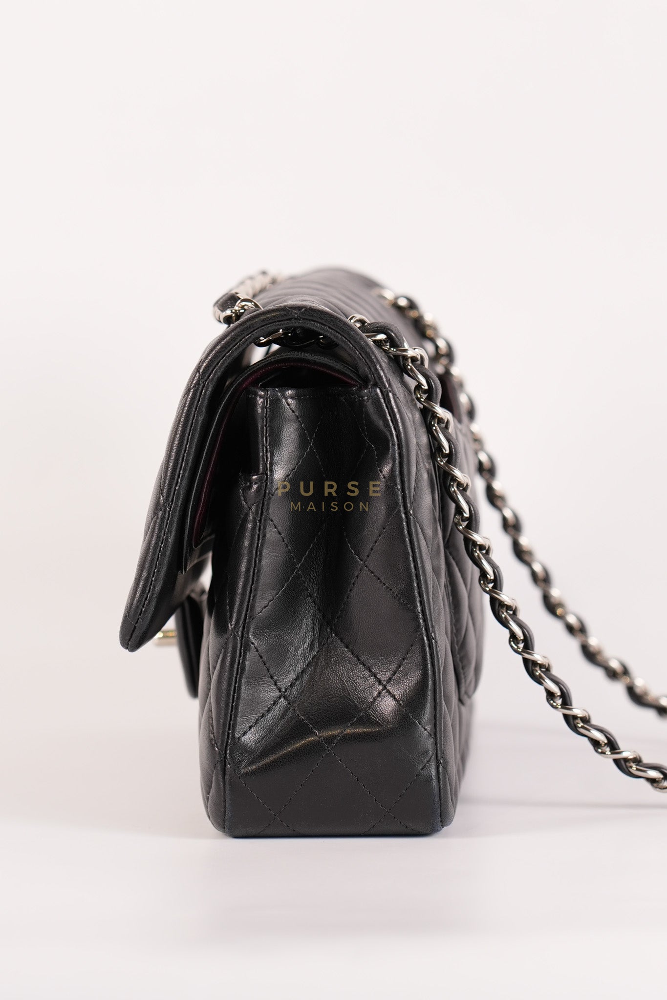 Classic Double Flap Medium in Black Lambskin Leather and Silver Hardware Series 25 | Purse Maison Luxury Bags Shop