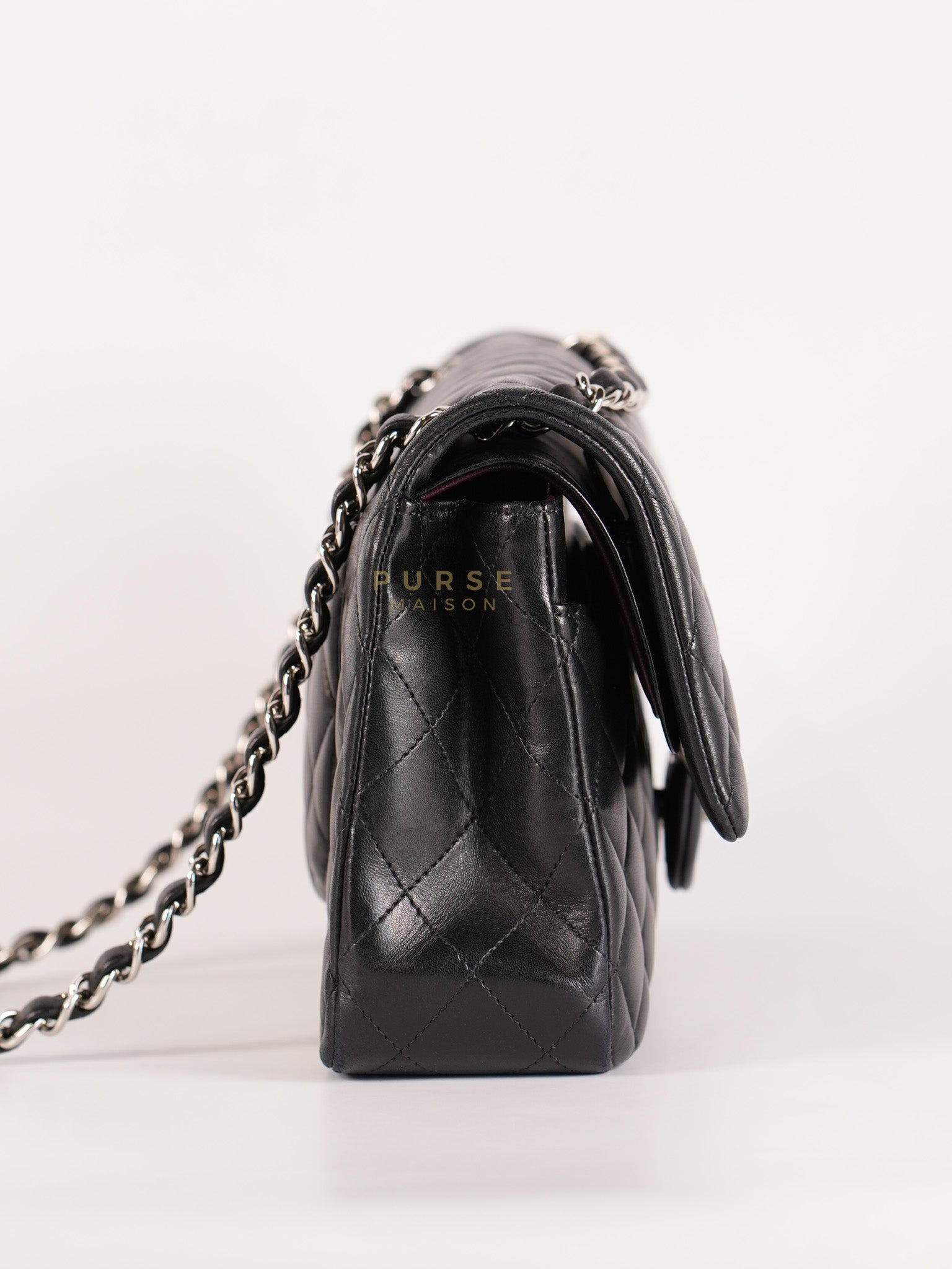 Classic Double Flap Medium in Black Lambskin Leather and Silver Hardware Series 25 | Purse Maison Luxury Bags Shop