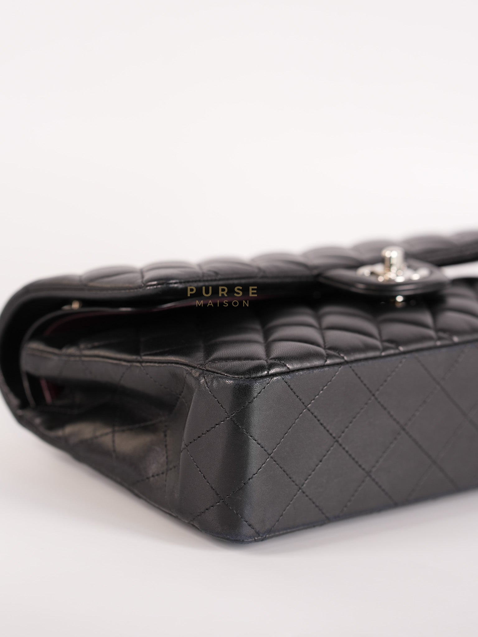 Classic Double Flap Medium in Black Lambskin Leather and Silver Hardware Series 25 | Purse Maison Luxury Bags Shop