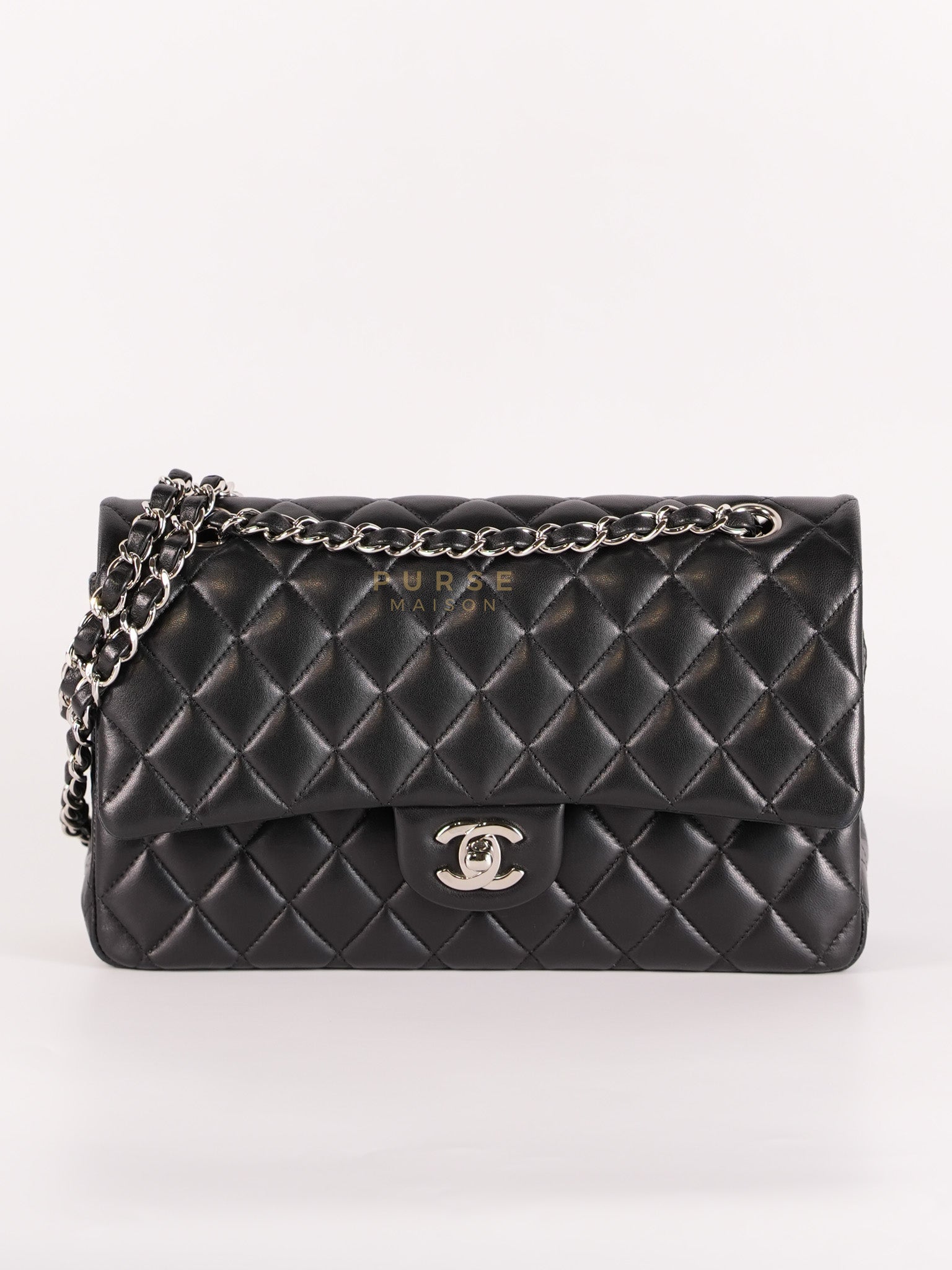 Classic Double Flap Medium in Black Lambskin Leather and Silver Hardware Series 25 | Purse Maison Luxury Bags Shop