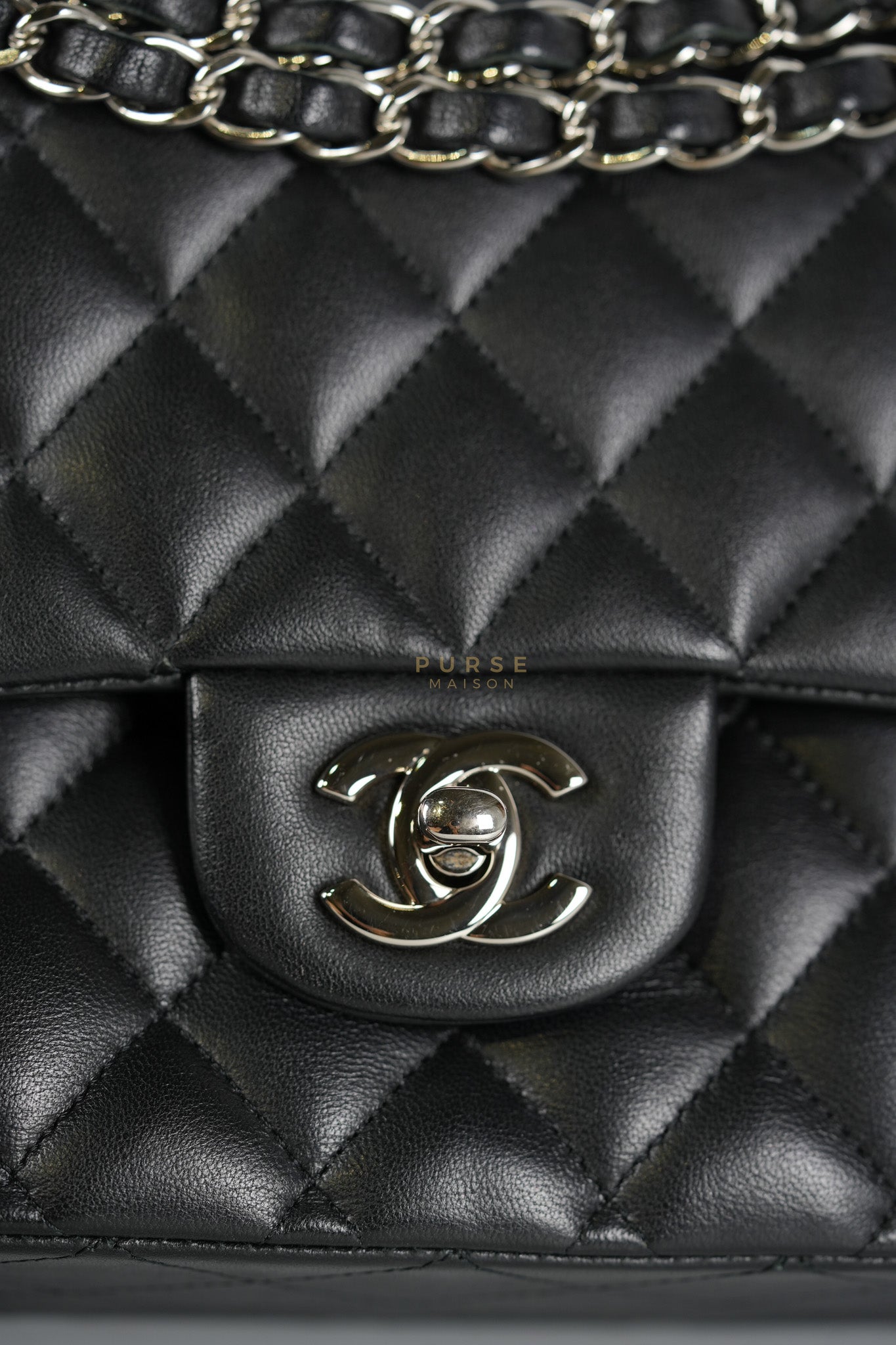 Classic Double Flap Medium in Black Lambskin Leather and Silver Hardware Series 27 | Purse Maison Luxury Bags Shop