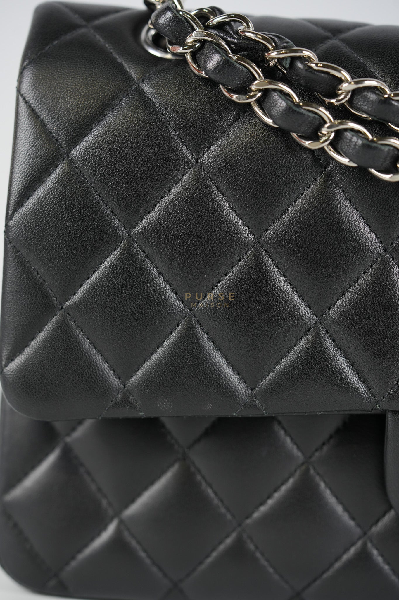 Classic Double Flap Medium in Black Lambskin Leather and Silver Hardware Series 27 | Purse Maison Luxury Bags Shop