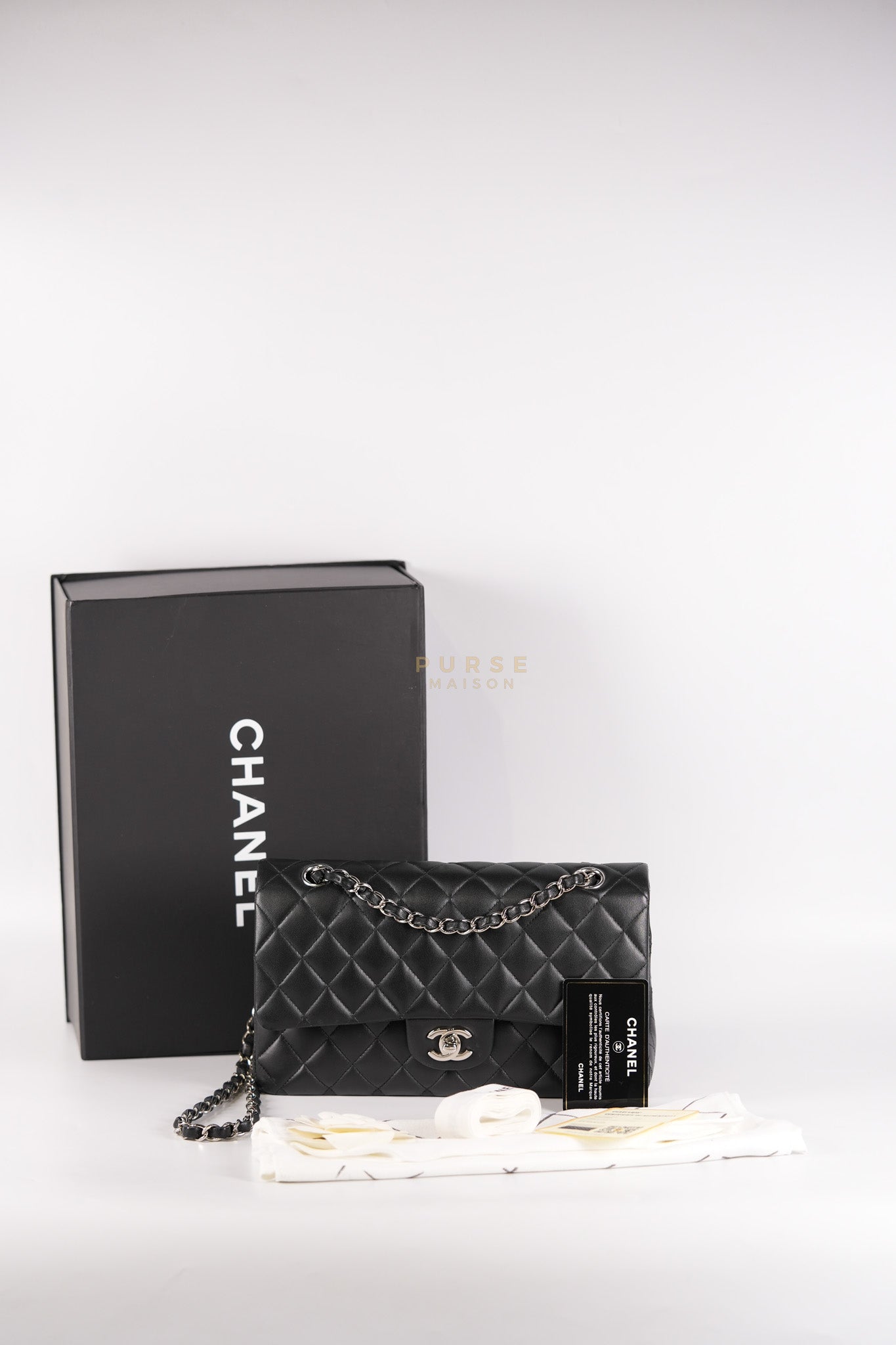 Classic Double Flap Medium in Black Lambskin Leather and Silver Hardware Series 27 | Purse Maison Luxury Bags Shop