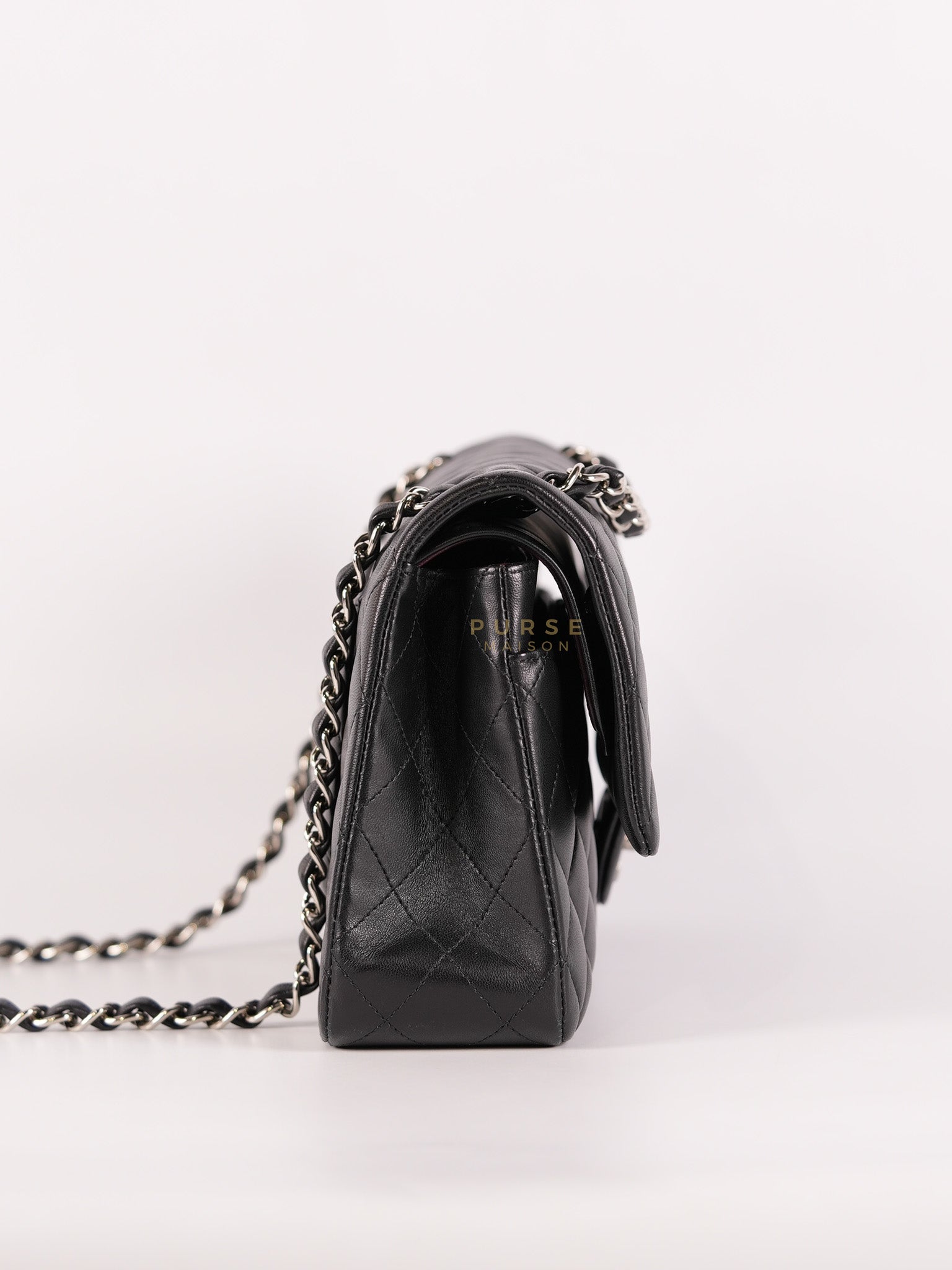 Classic Double Flap Medium in Black Lambskin Leather and Silver Hardware Series 27 | Purse Maison Luxury Bags Shop