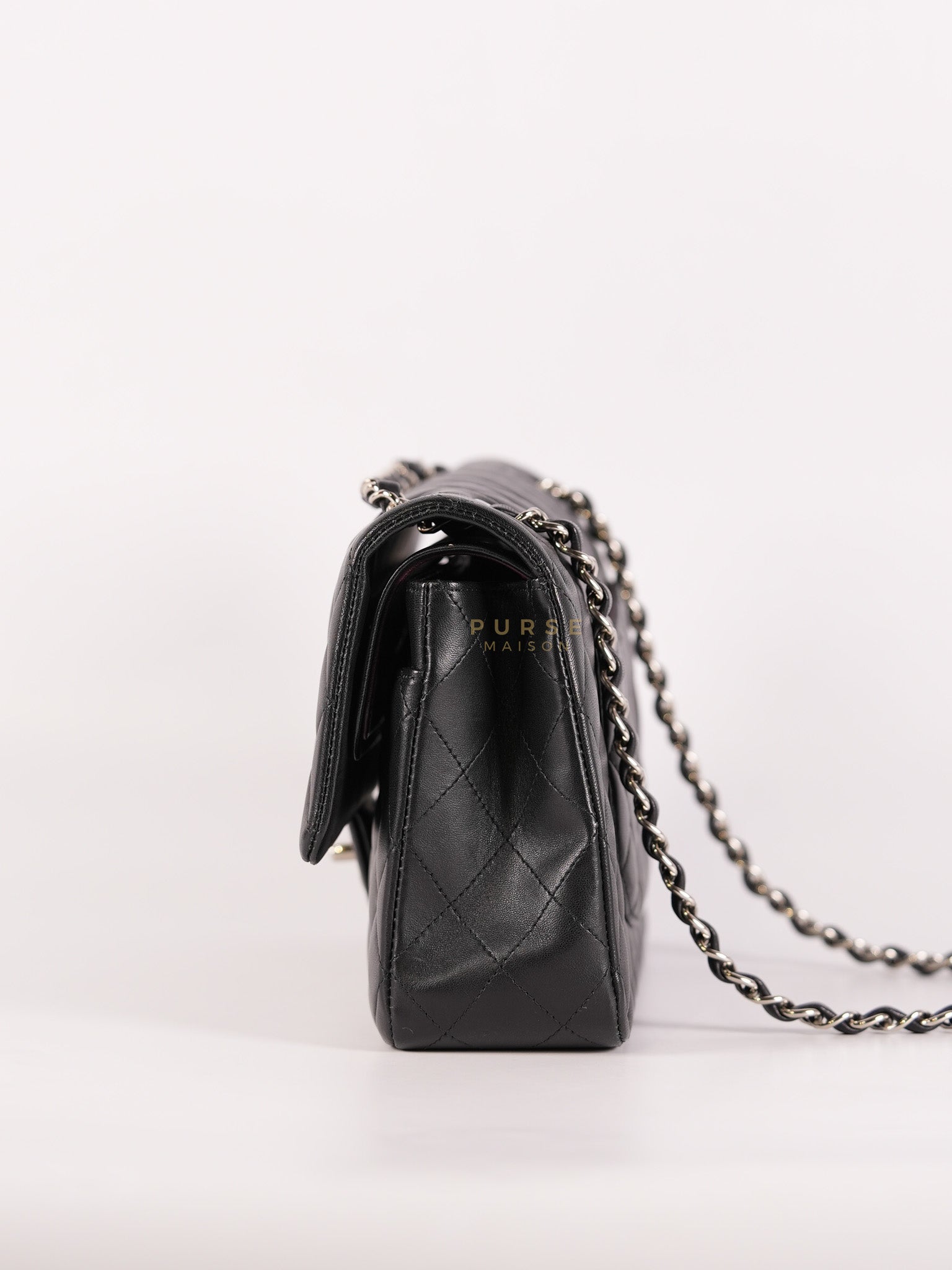 Classic Double Flap Medium in Black Lambskin Leather and Silver Hardware Series 27 | Purse Maison Luxury Bags Shop