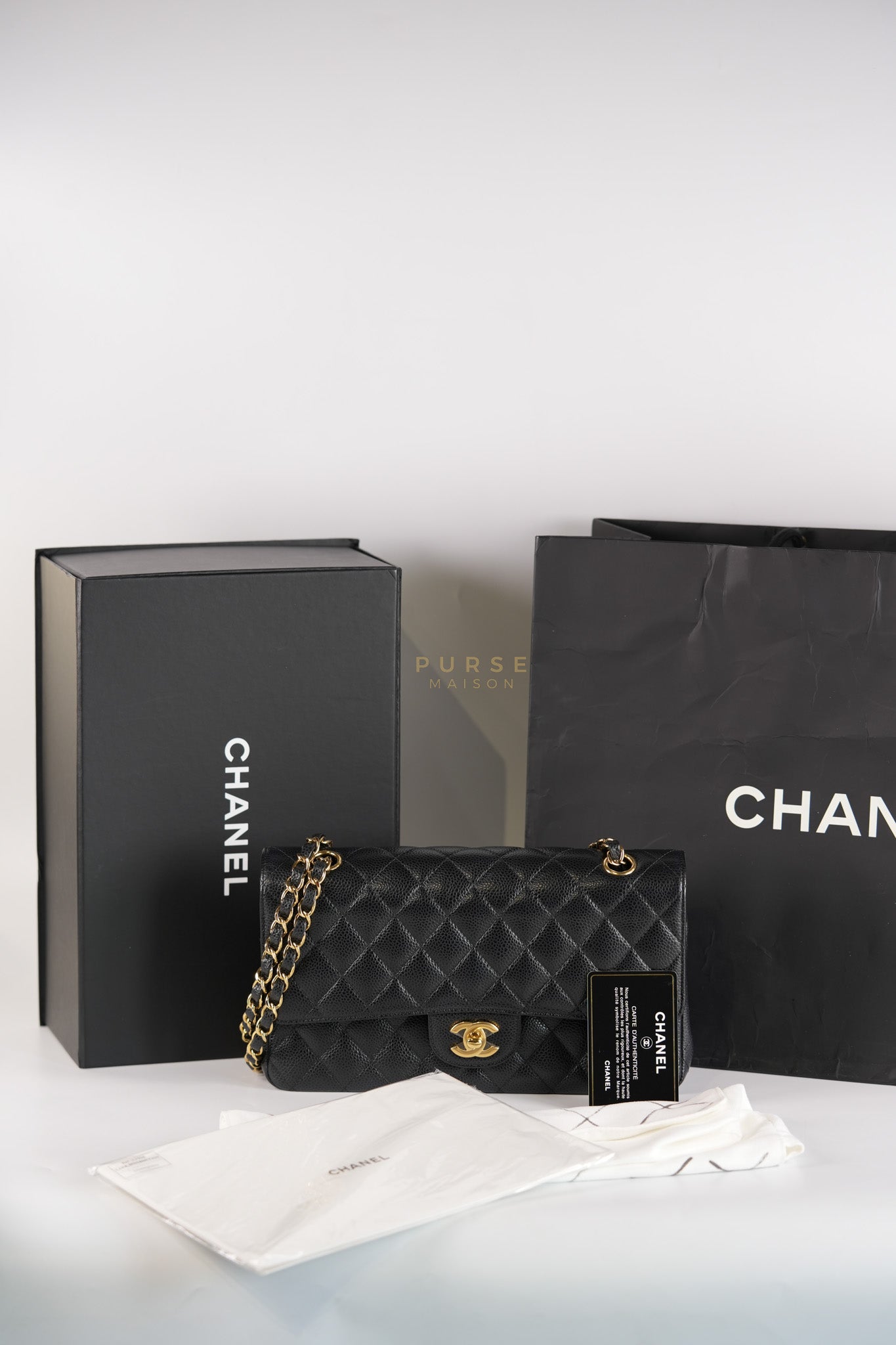 Classic Double Flap Medium in Black Quilted Caviar Leather and Gold Hardware Series 25 | Purse Maison Luxury Bags Shop