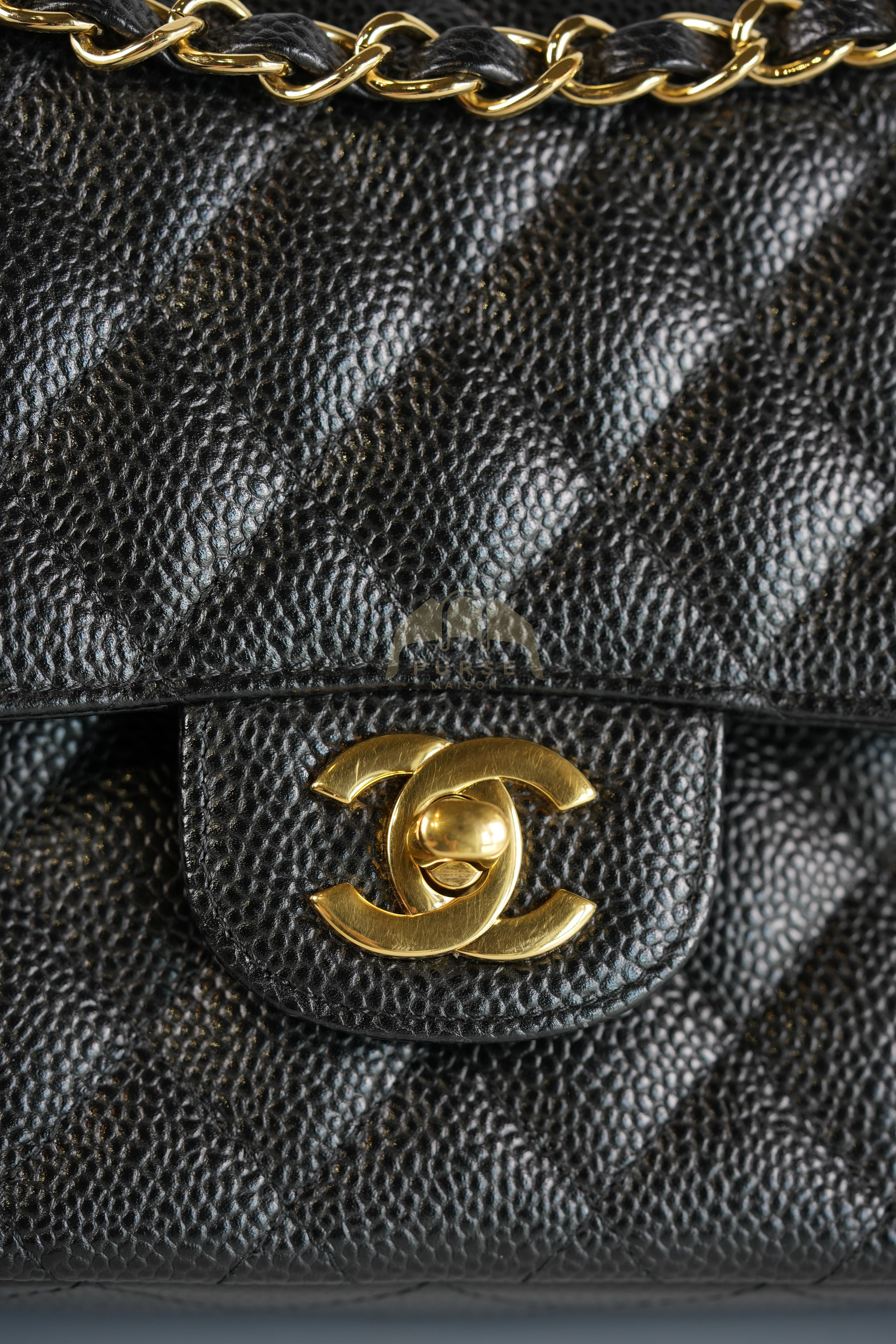 Classic Double Flap Medium in Black Quilted Caviar Leather and Gold Hardware Series 25 | Purse Maison Luxury Bags Shop