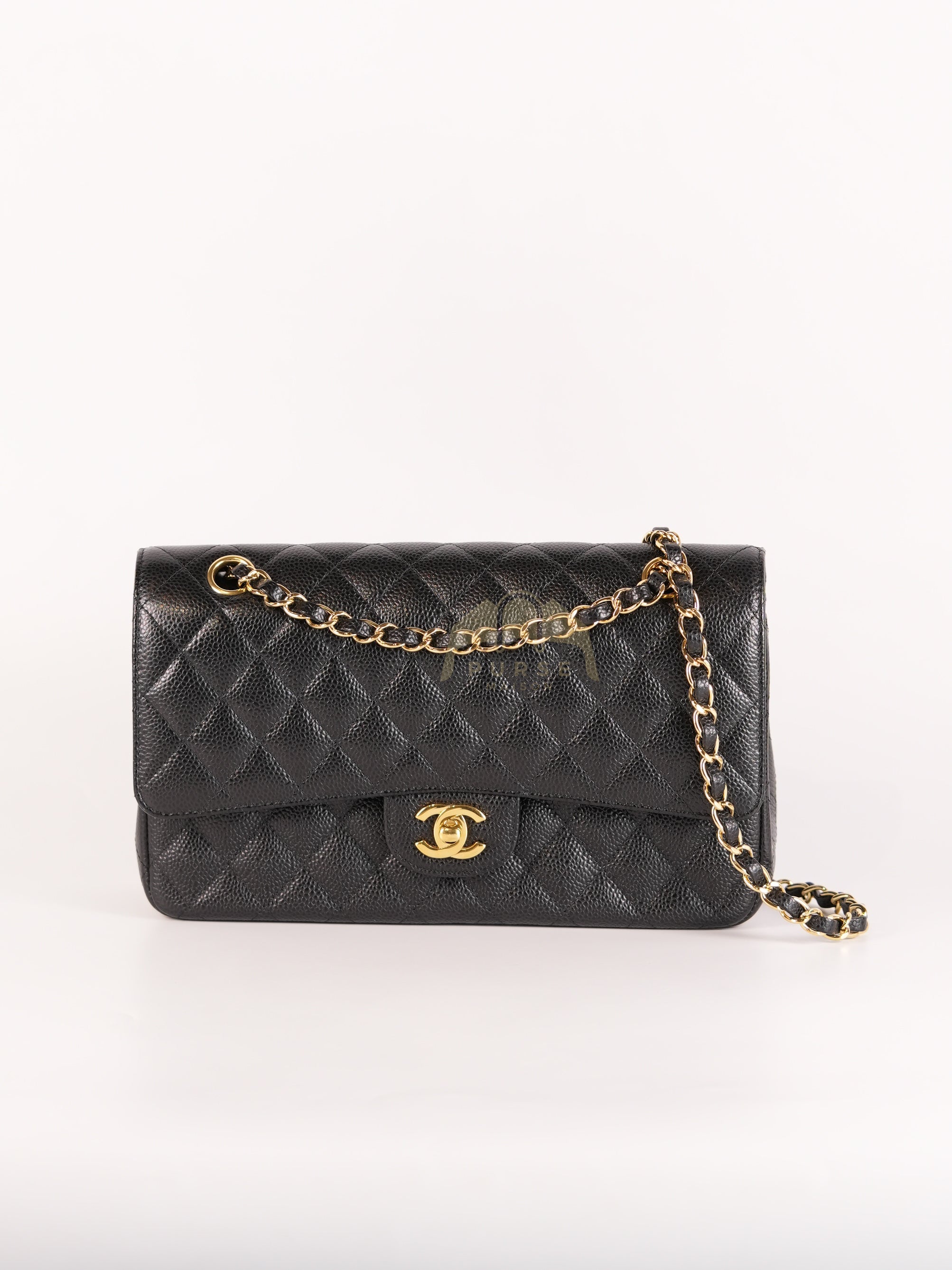 Classic Double Flap Medium in Black Quilted Caviar Leather and Gold Hardware Series 25 | Purse Maison Luxury Bags Shop