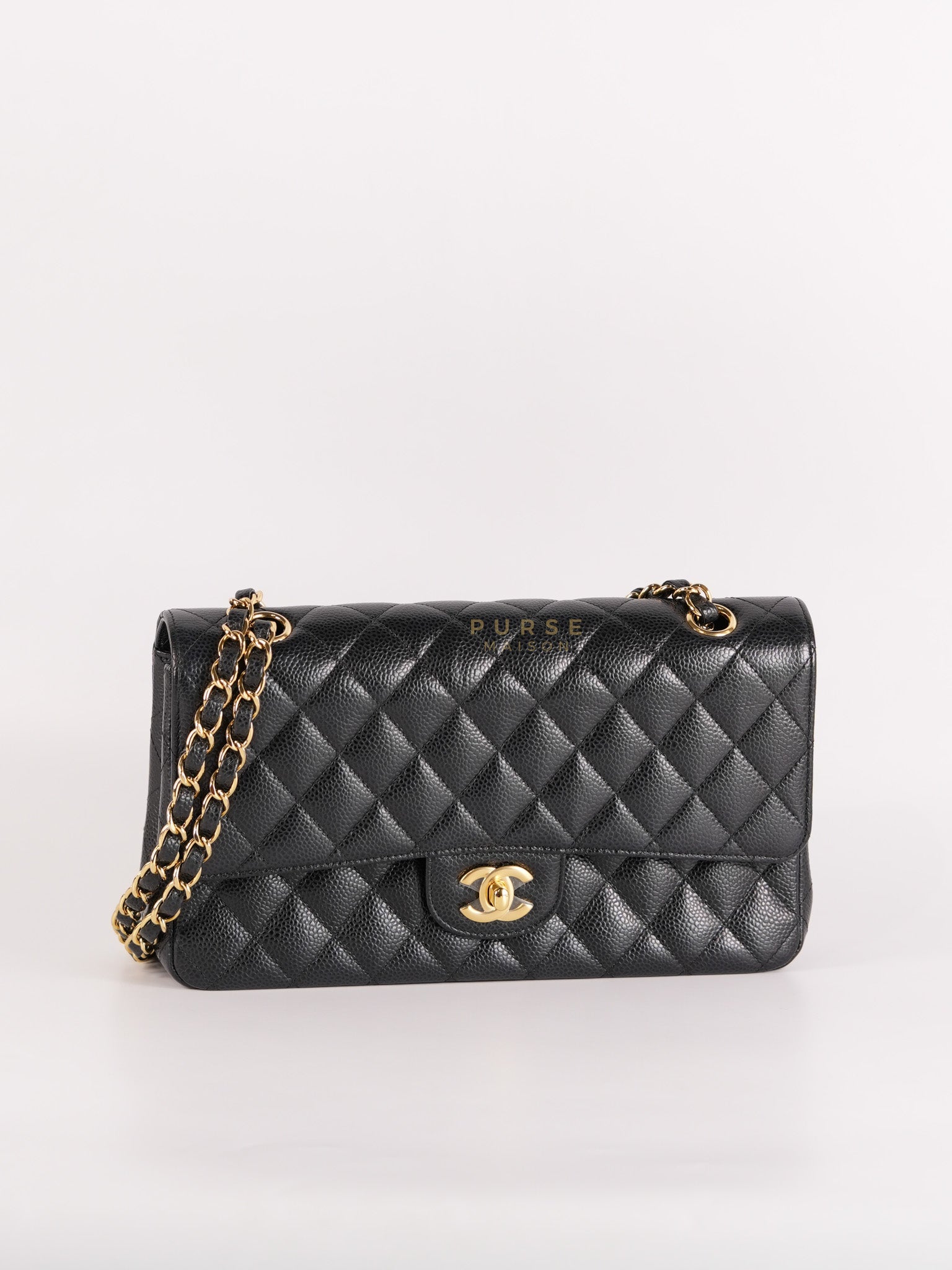 Classic Double Flap Medium in Black Quilted Caviar Leather and Gold Hardware Series 25 | Purse Maison Luxury Bags Shop