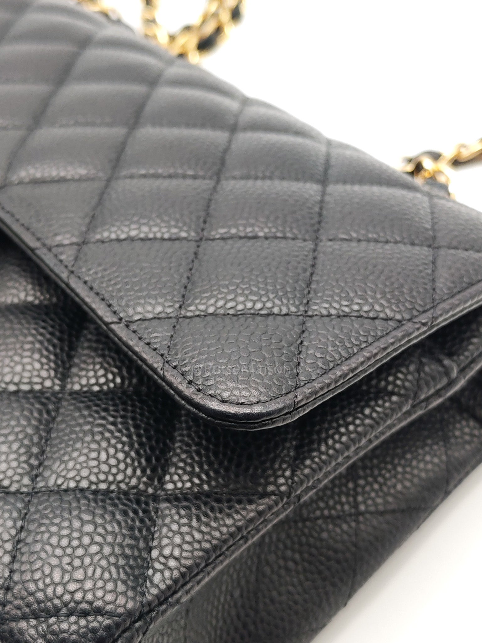 Classic Double Flap Medium in Black Quilted Caviar Leather and Gold Hardware Series 28 | Purse Maison Luxury Bags Shop