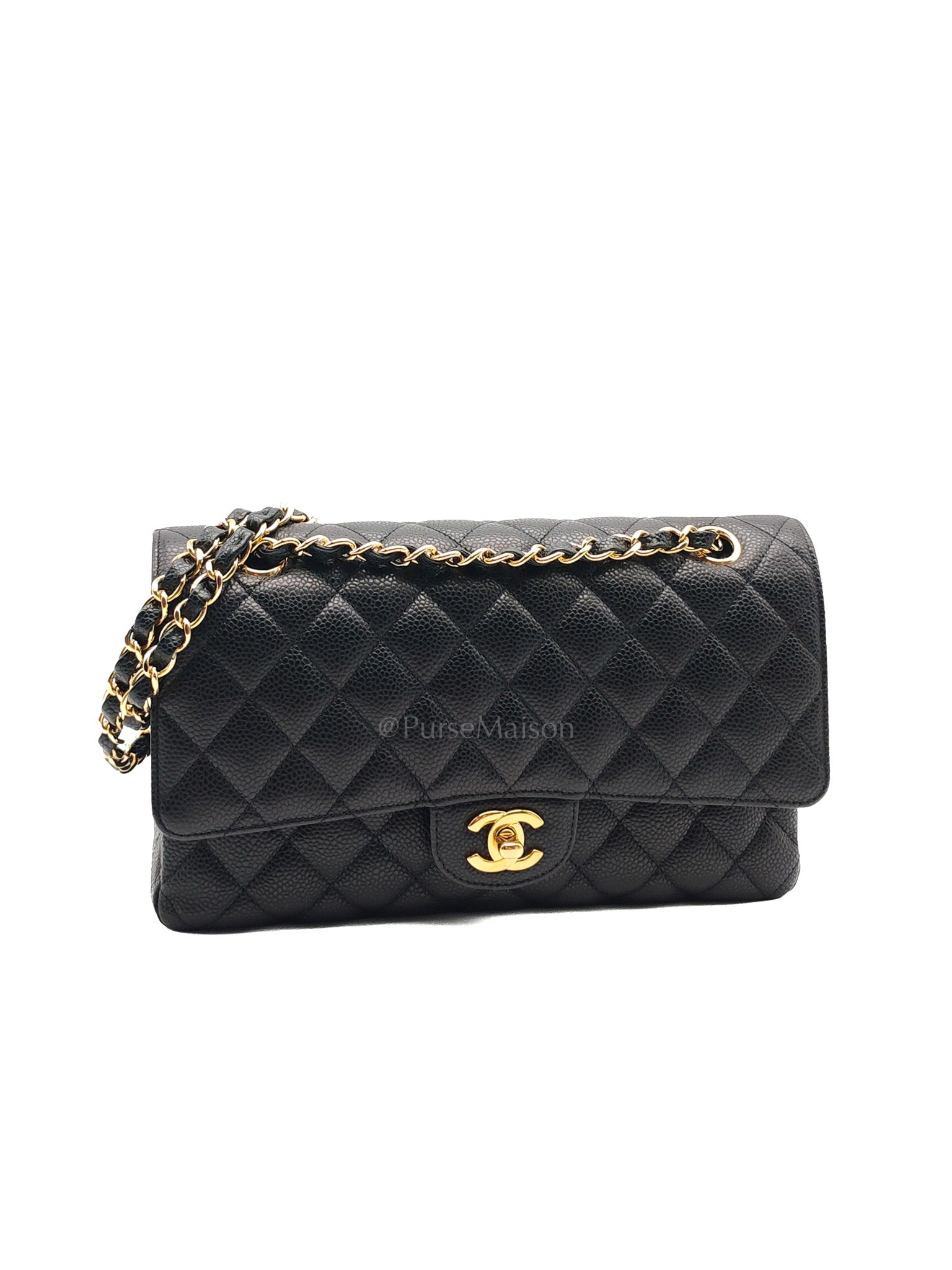 Classic Double Flap Medium in Black Quilted Caviar Leather and Gold Hardware Series 28 | Purse Maison Luxury Bags Shop