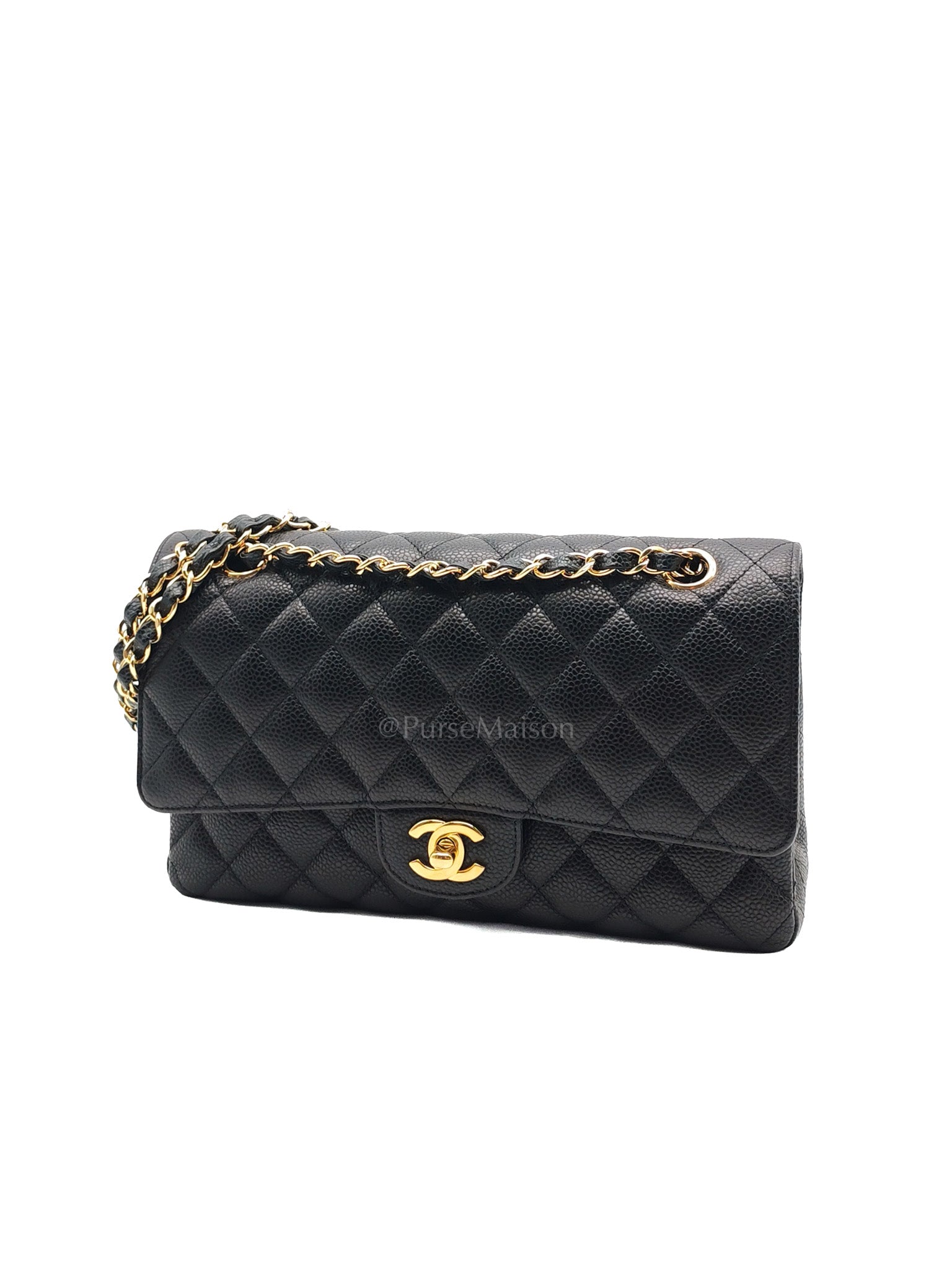 Classic Double Flap Medium in Black Quilted Caviar Leather and Gold Hardware Series 28 | Purse Maison Luxury Bags Shop